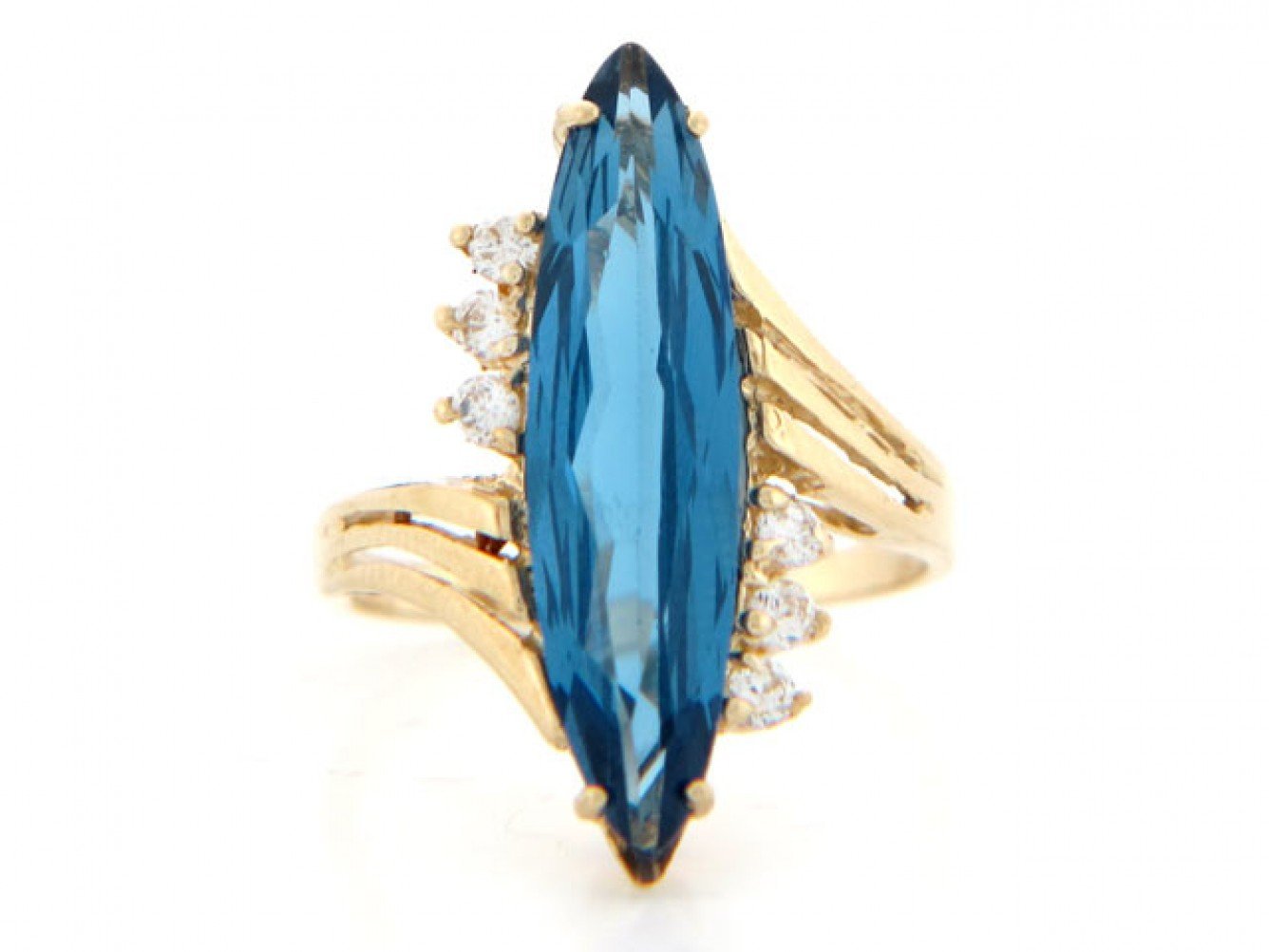 10k Gold Simulated Blue Zircon December Birthstone Ring