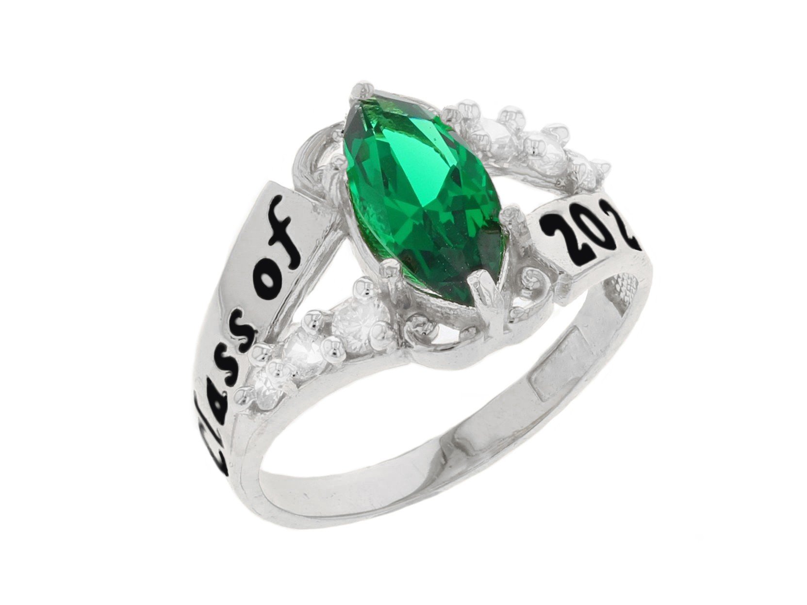 10k Gold Simulated Emerald May Birthstone 2023 Class Graduation Ring