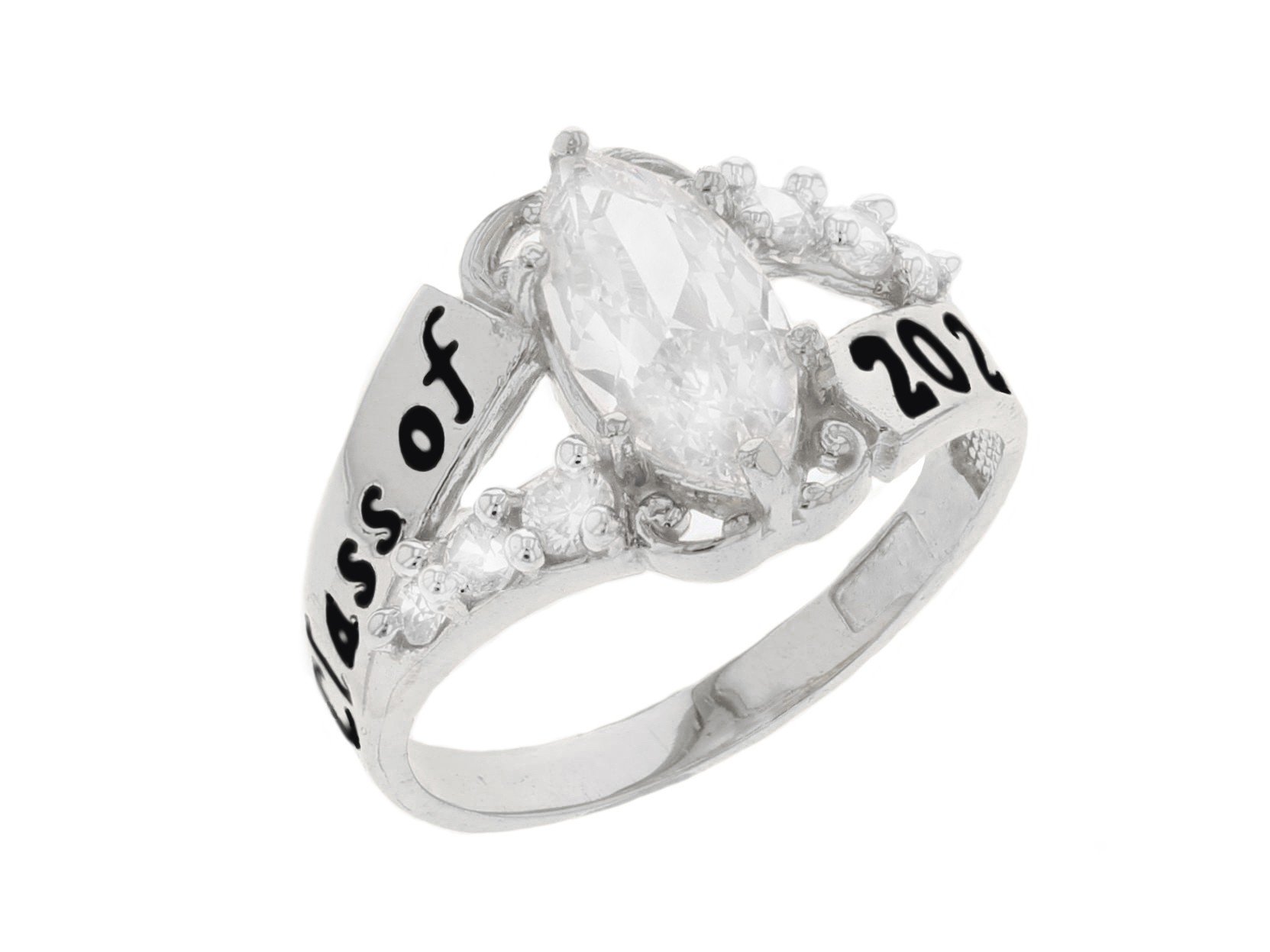 10k Gold White CZ April Birthstone 2023 Class Graduation Ring