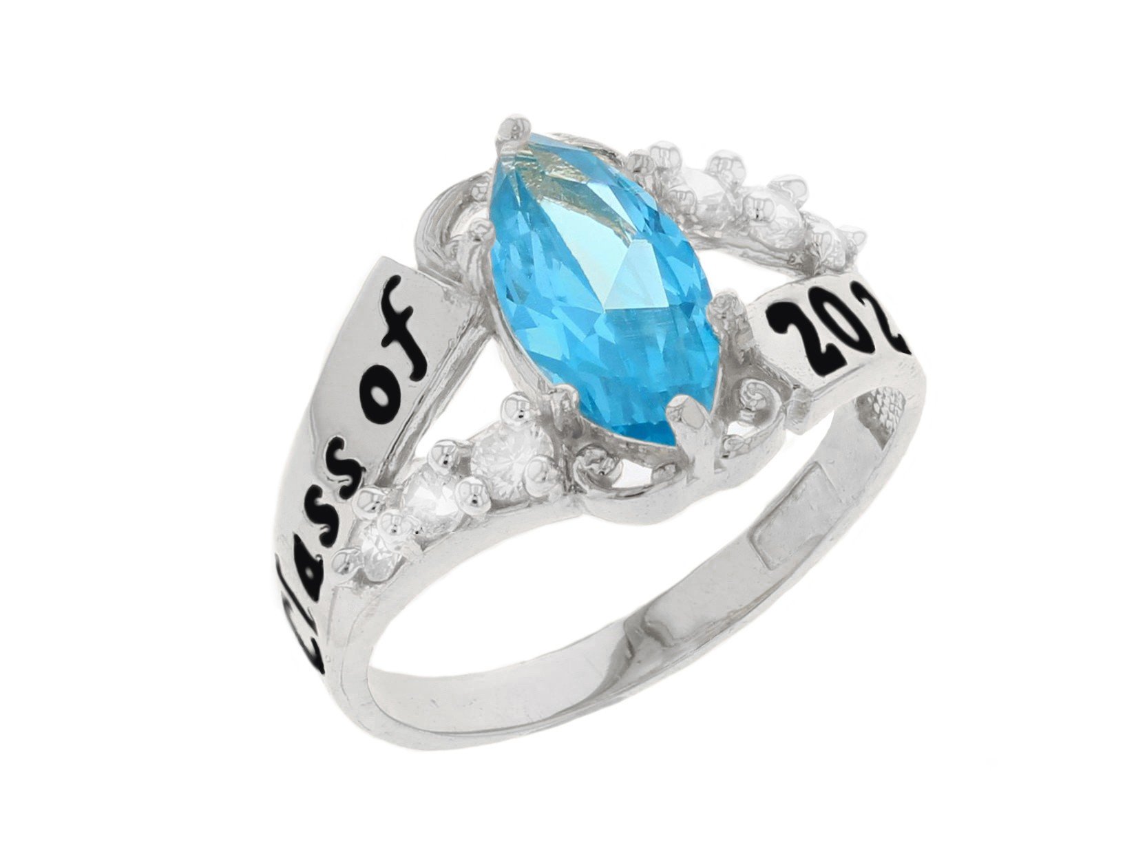 10k Gold Simulated Blue Zircon December Birthstone 2023 Class Graduation Ring