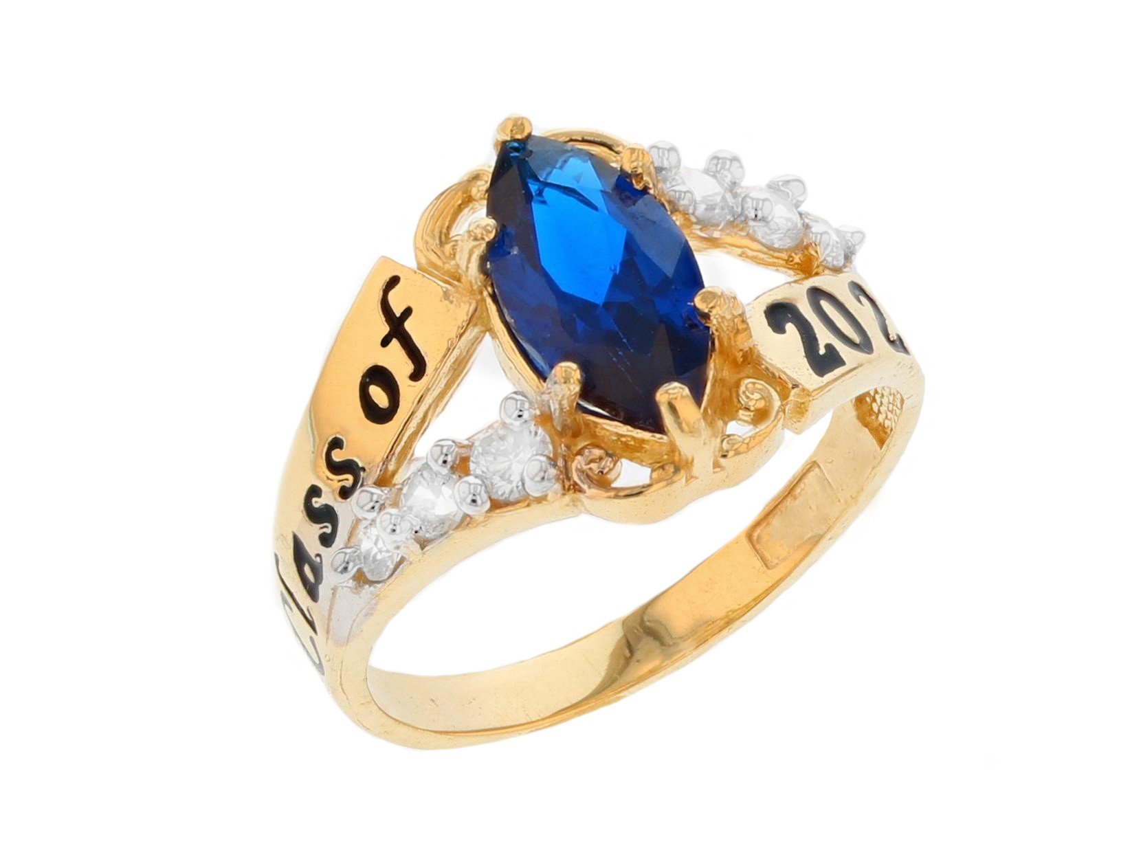 10k Gold Simulated Sapphire September Birthstone 2023 Class Graduation Ring