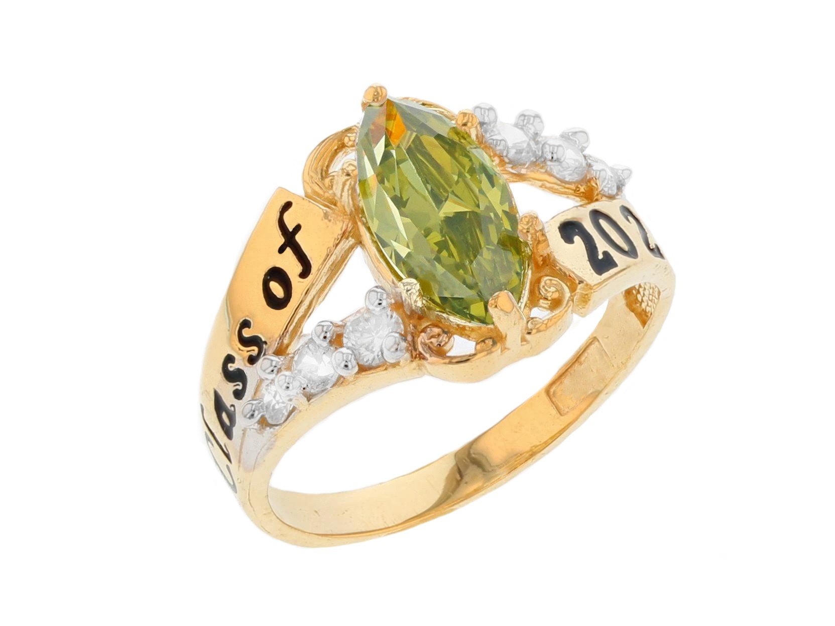 10k Gold Simulated Peridot August Birthstone 2023 Class Graduation Ring