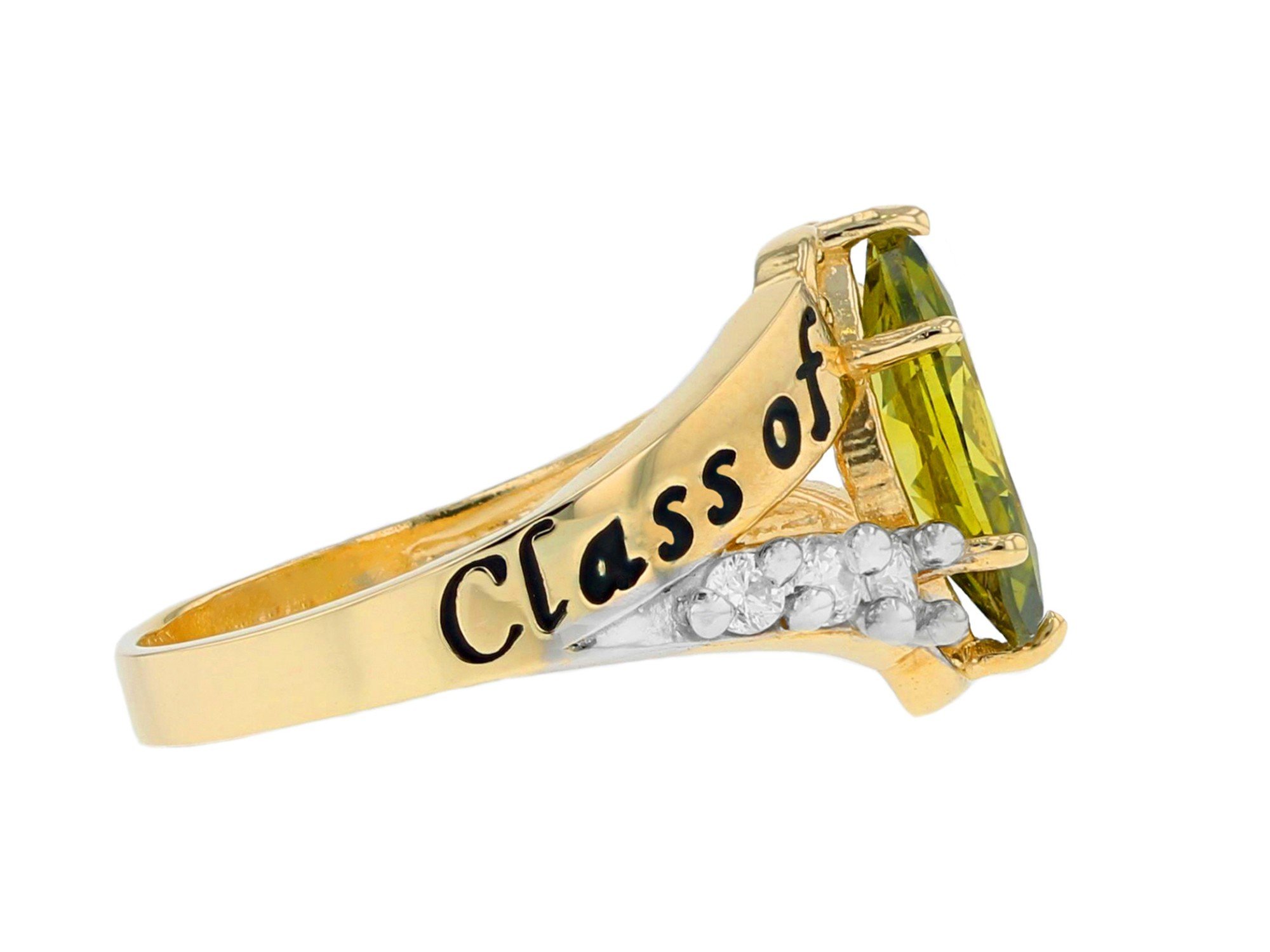 10k Gold Simulated Peridot August Birthstone 2023 Class Graduation Ring