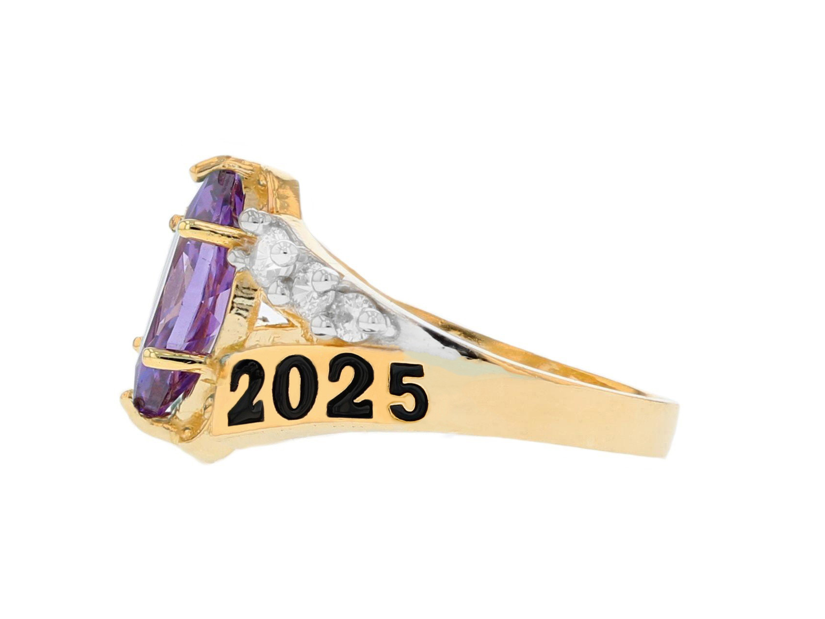 10k Gold Simulated Amethyst February Birthstone 2023 Class Graduation Ring