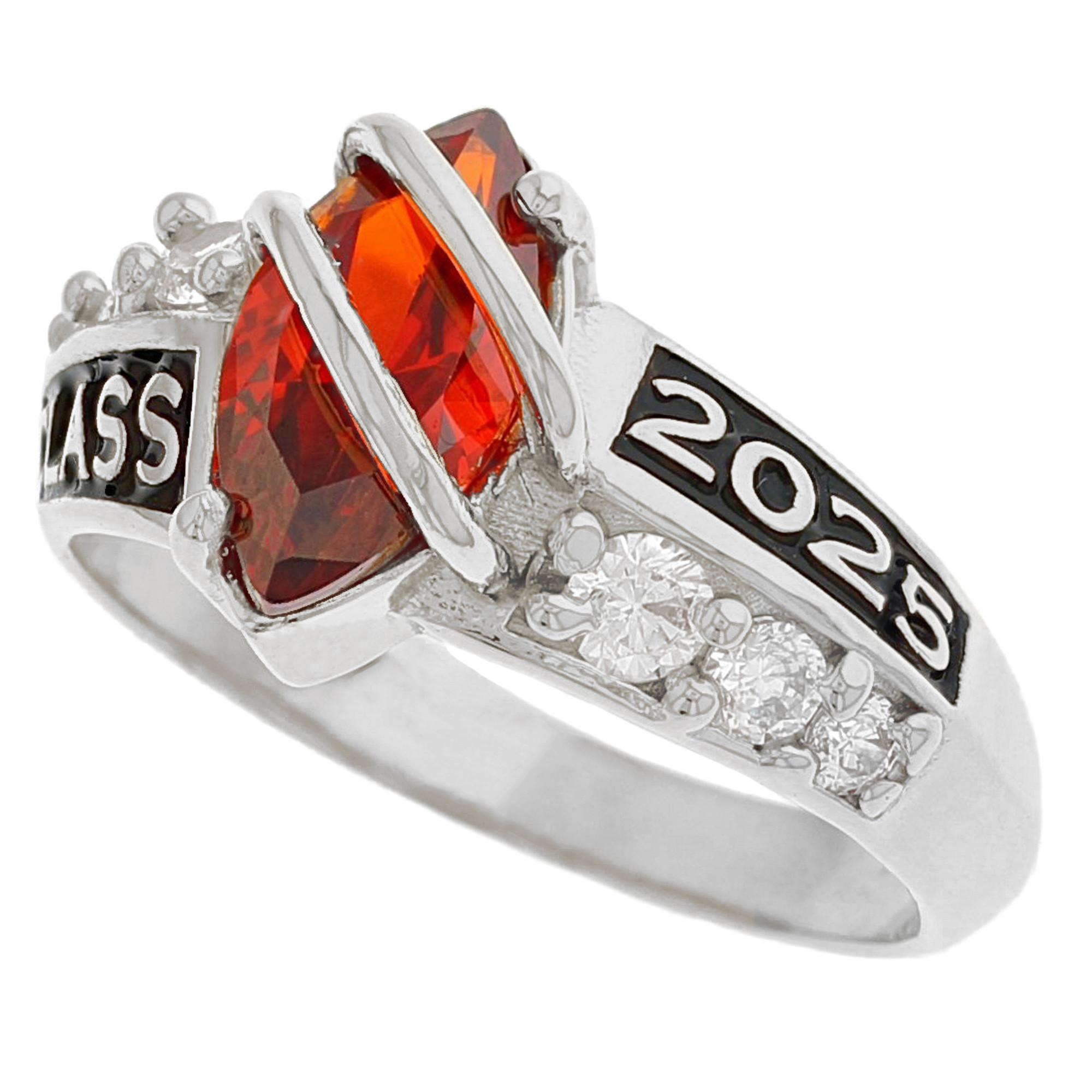 10k White Gold Simulated Garnet January Birthstone 2023 Class Graduation Ring