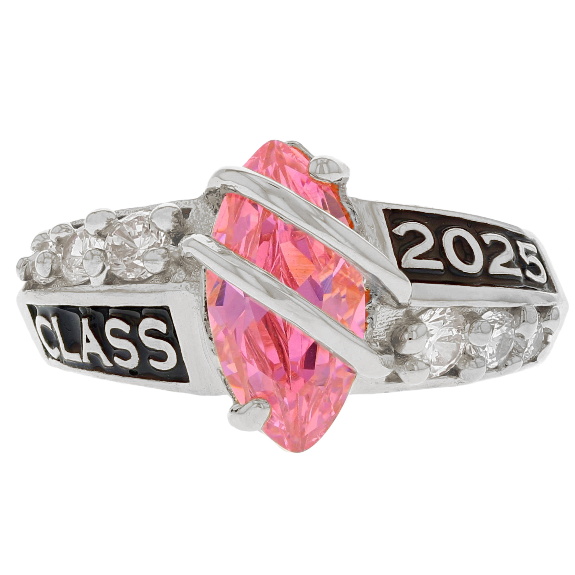 10k Solid White Gold Simulated October Birthstone 2020 Class Grad