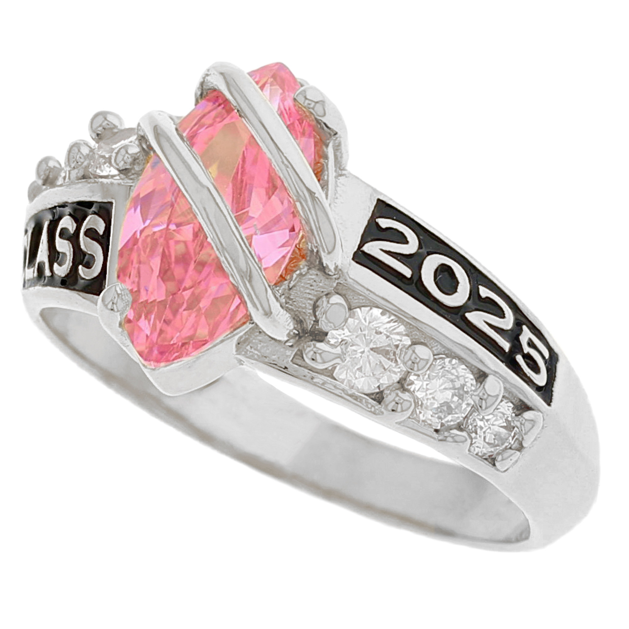 10k White Gold Simulated Tourmaline October Birthstone 2023 Class Graduation Ring