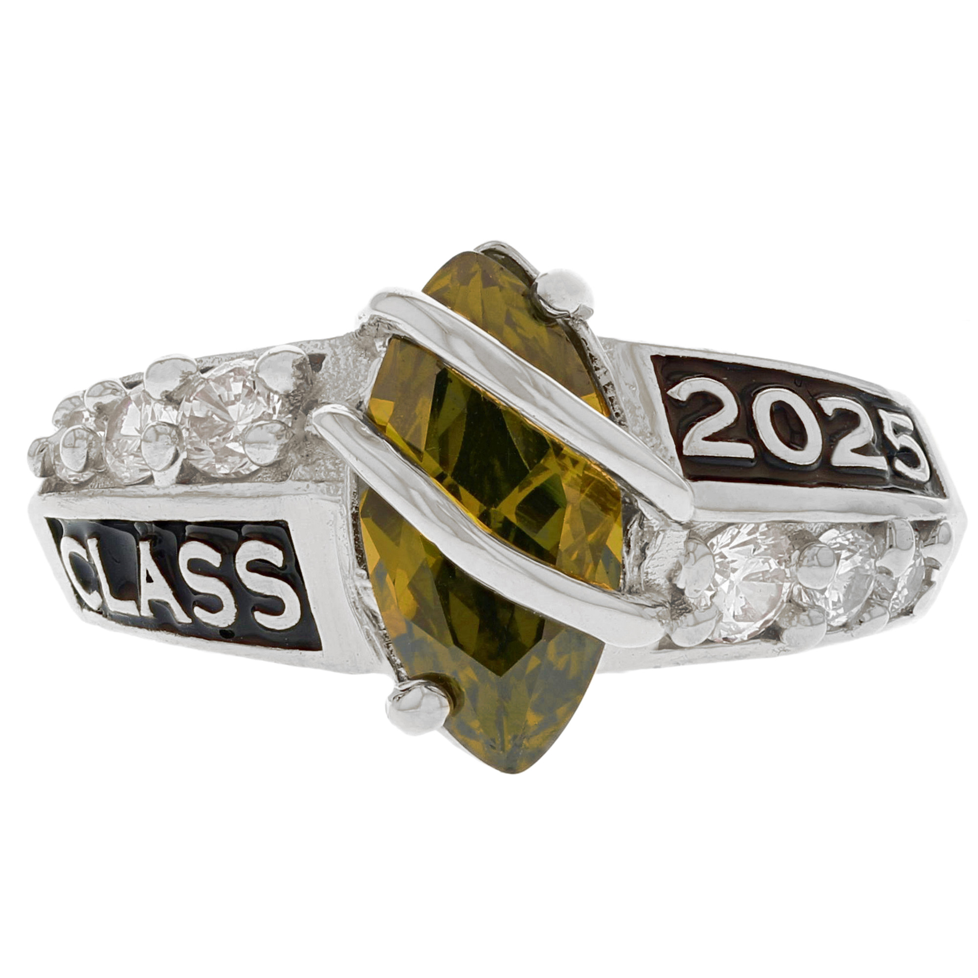 10k White Gold Simulated Peridot August Birthstone 2023 Class Graduation Ring