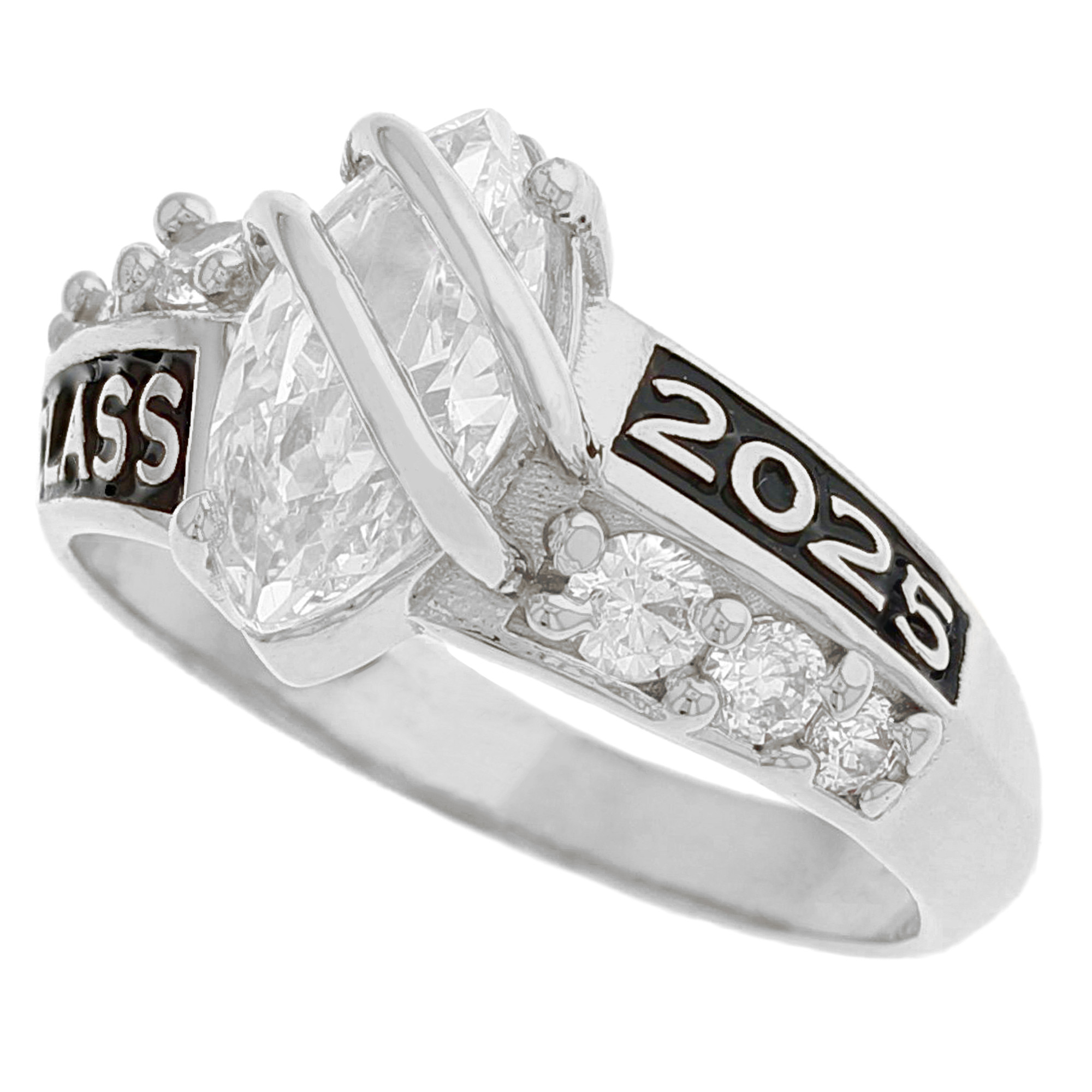 10k White Gold White CZ April Birthstone 2023 Class Graduation Ring