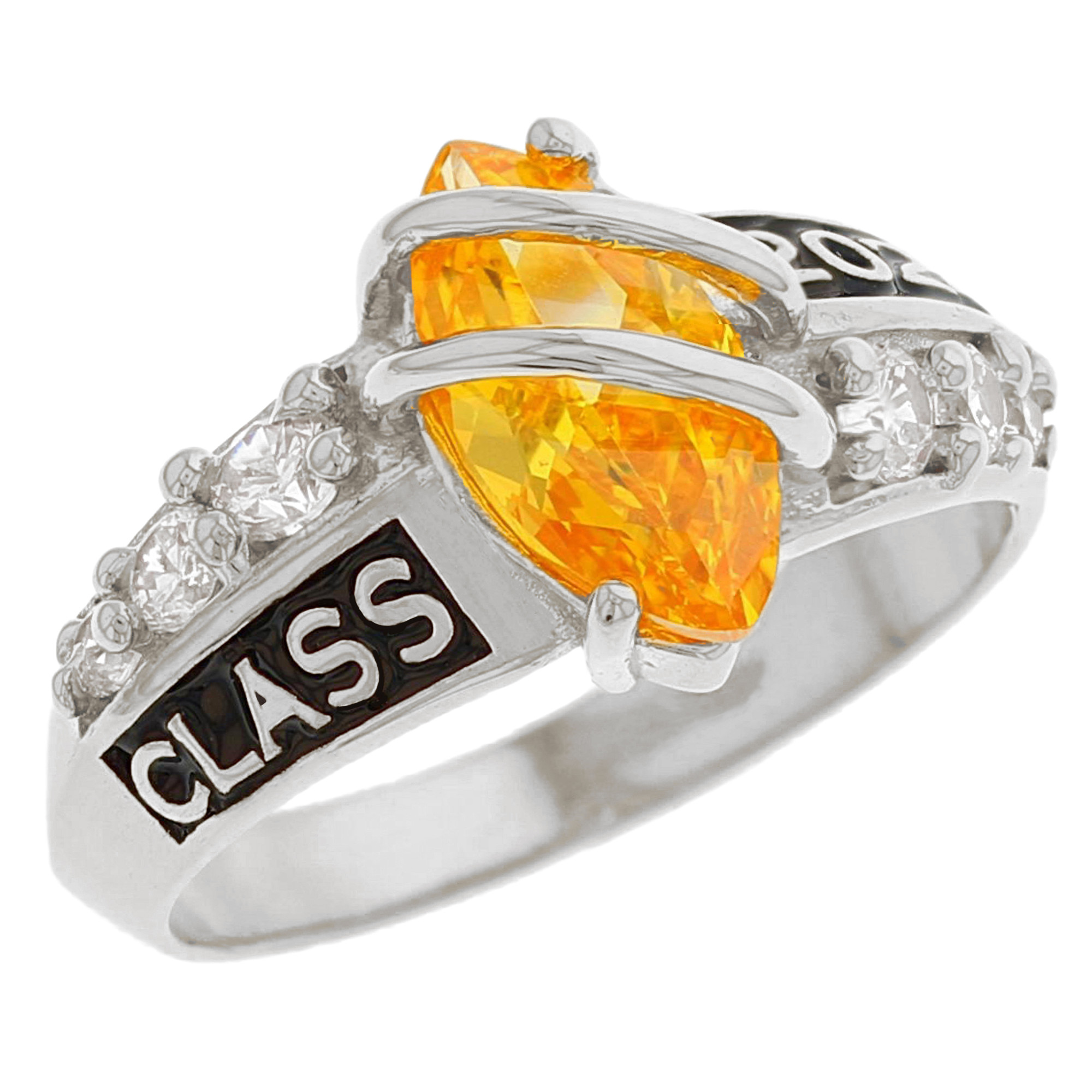 10k White Gold Simulated Citrine November Birthstone 2023 Class Graduation Ring