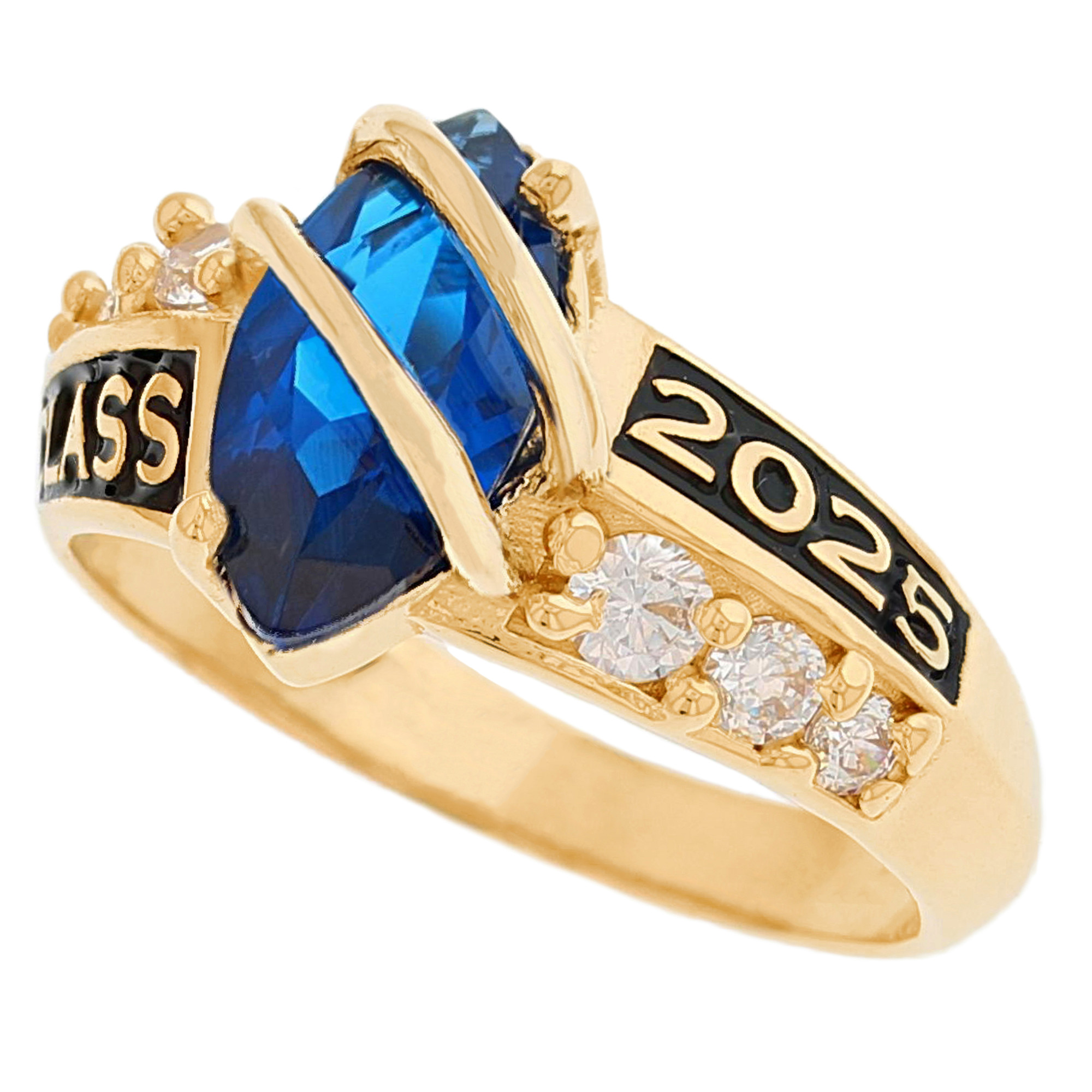 10k Yellow Gold Simulated Sapphire September Birthstone 2023 Class Graduation Ring