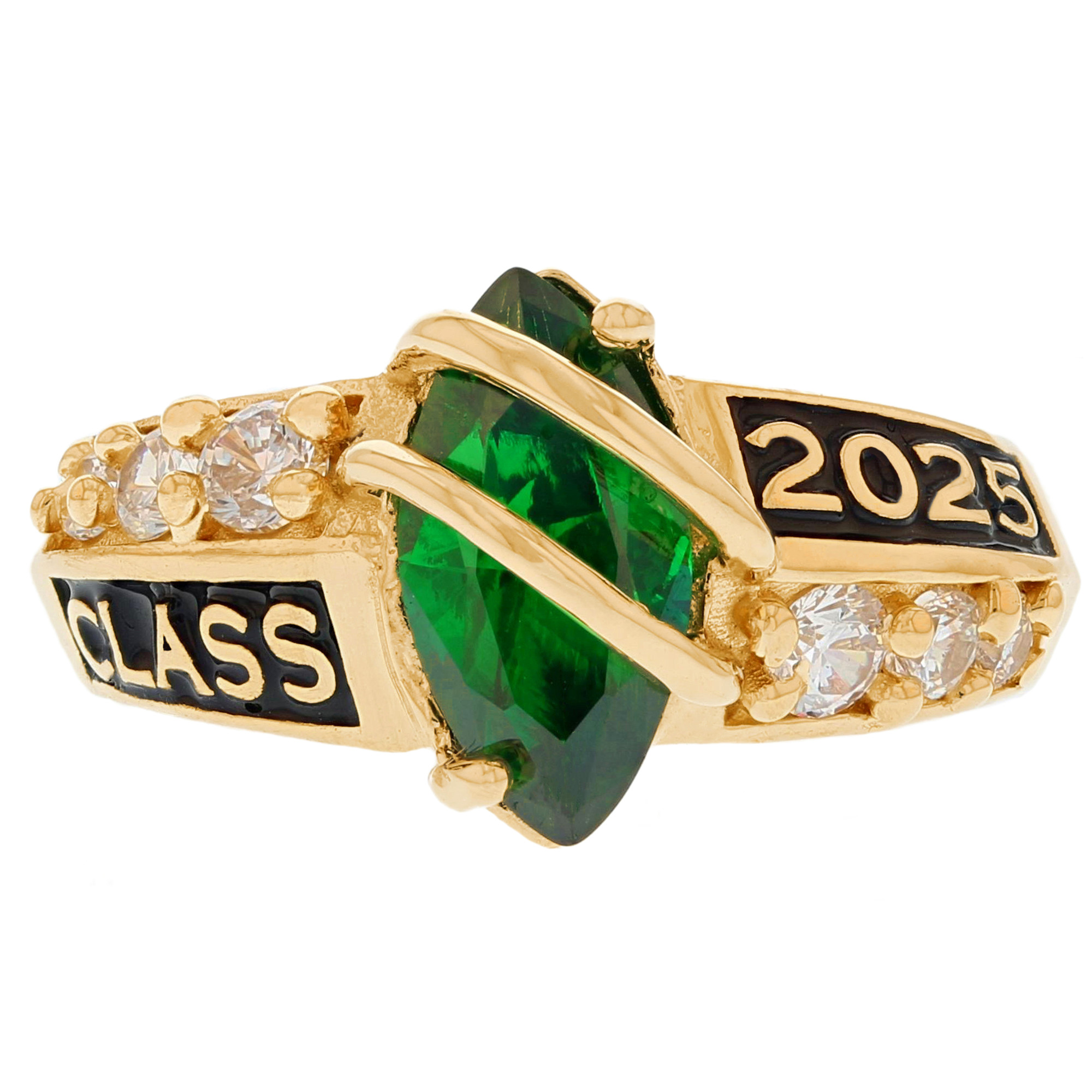 10k Yellow Gold Simulated Emerald May Birthstone 2023 Class Graduation Ring