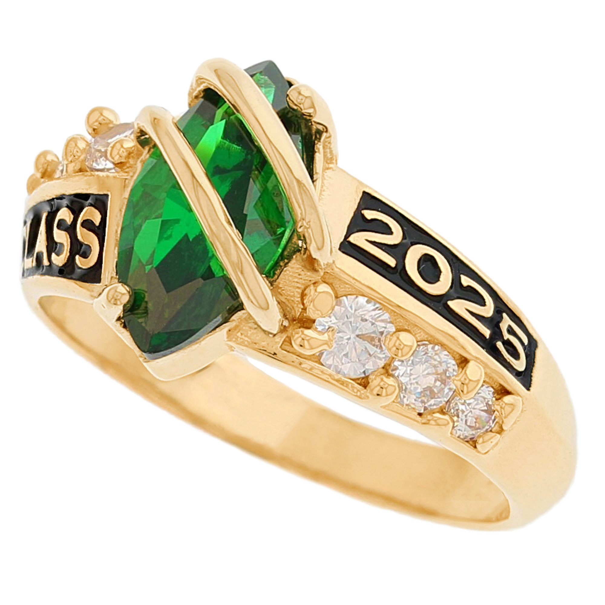 10k Yellow Gold Simulated Emerald May Birthstone 2023 Class Graduation Ring