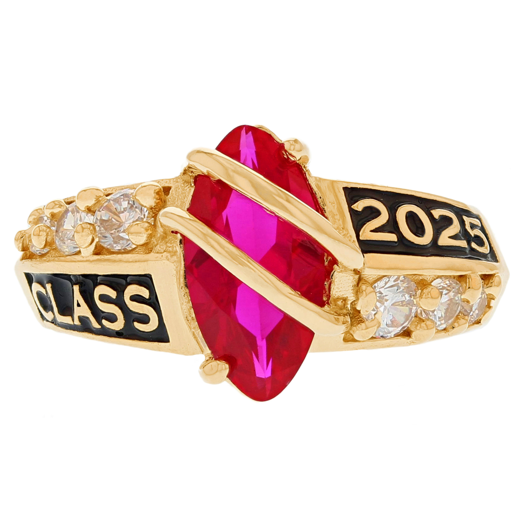 10k Yellow Gold Simulated Ruby July Birthstone 2023 Class Graduation Ring