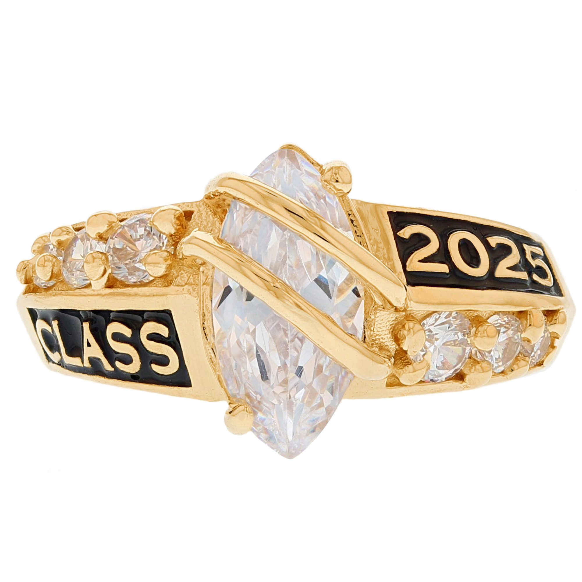 10k Yellow Gold White CZ April Birthstone 2023 Class Graduation Ring