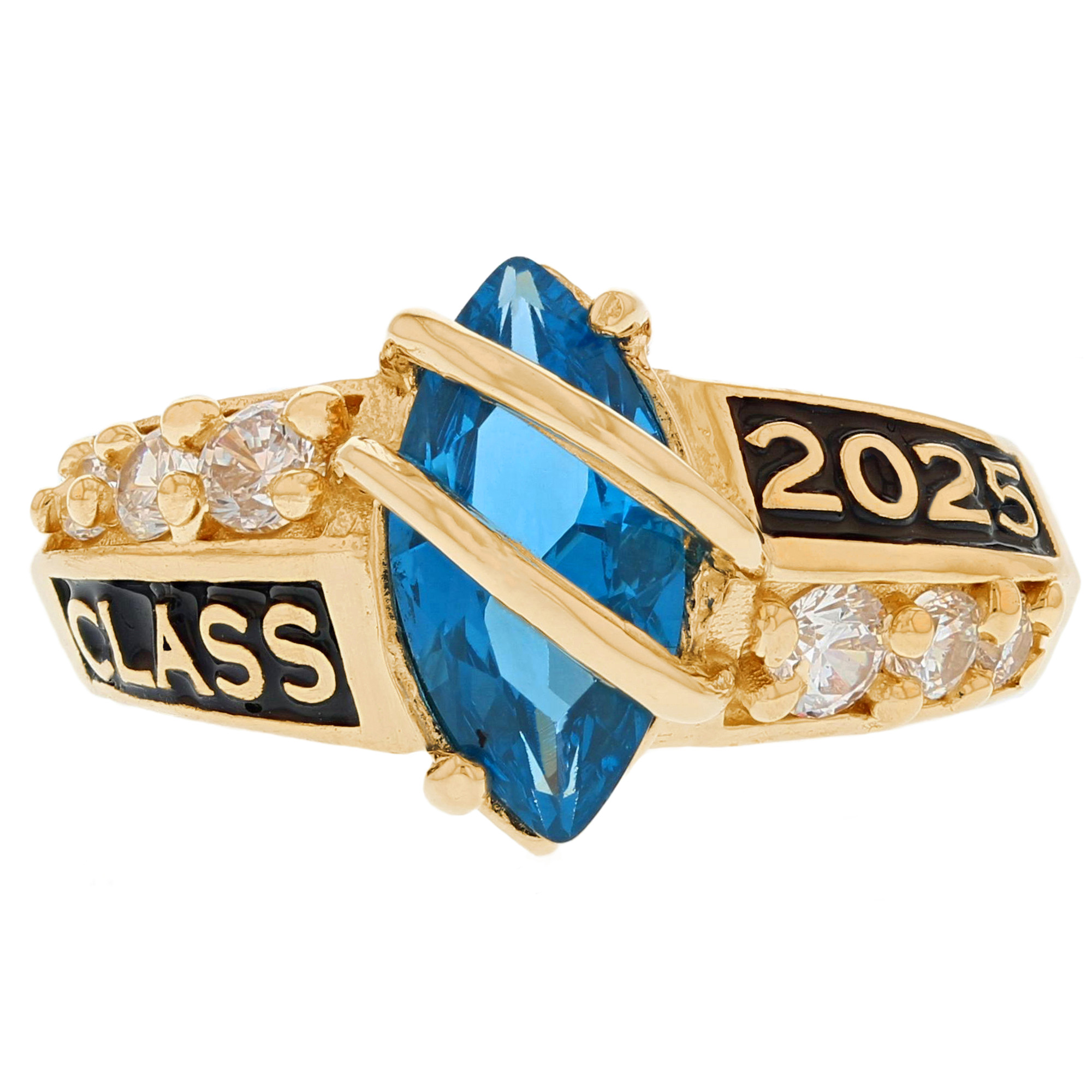 10k Yellow Gold Simulated Blue Zircon December Birthstone 2023 Class Graduation Ring