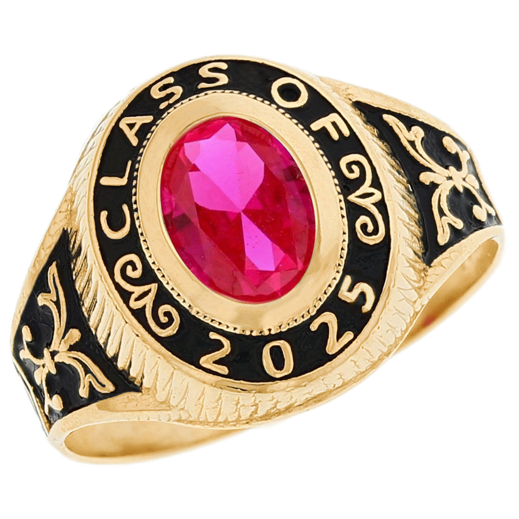 14k Gold Simulated July Birthstone CZ 2020 Class Graduation Ring(