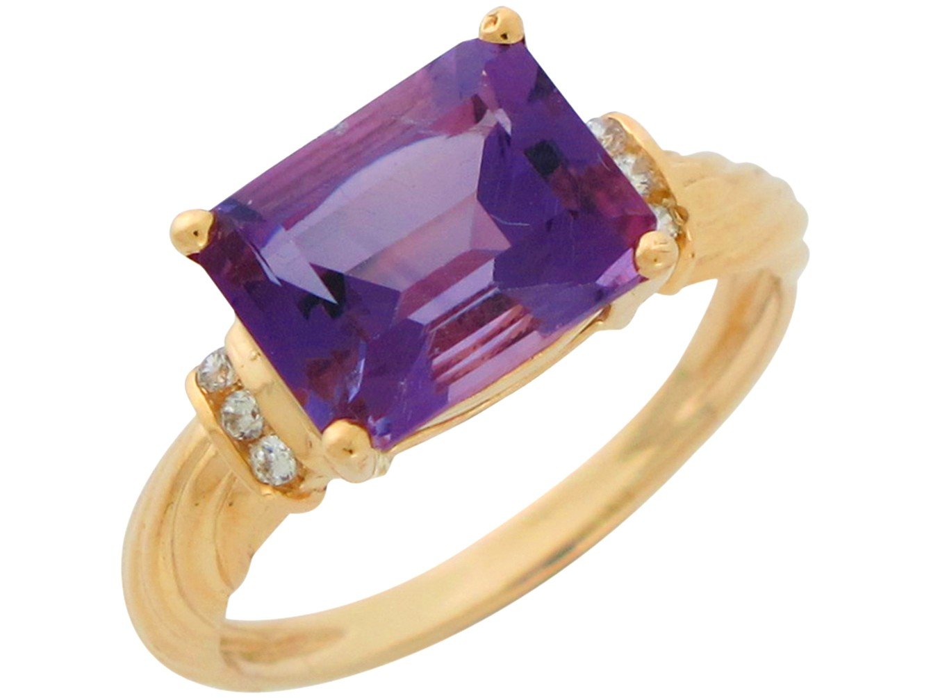 10k Gold Genuine Amethyst and Real Diamond Accented Ladies Elegant Fancy Ring