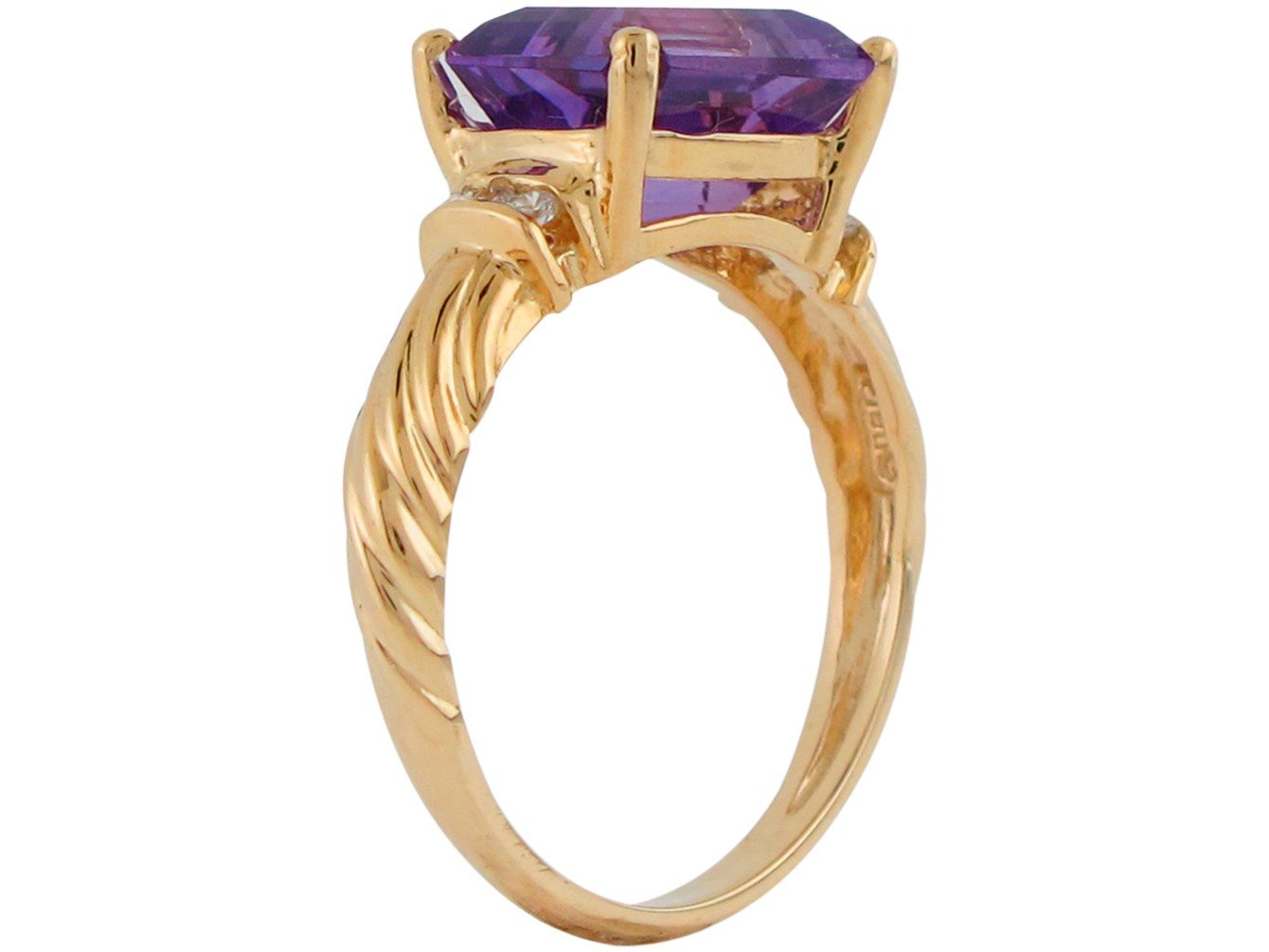 10k Gold Genuine Amethyst and Real Diamond Accented Ladies Elegant Fancy Ring