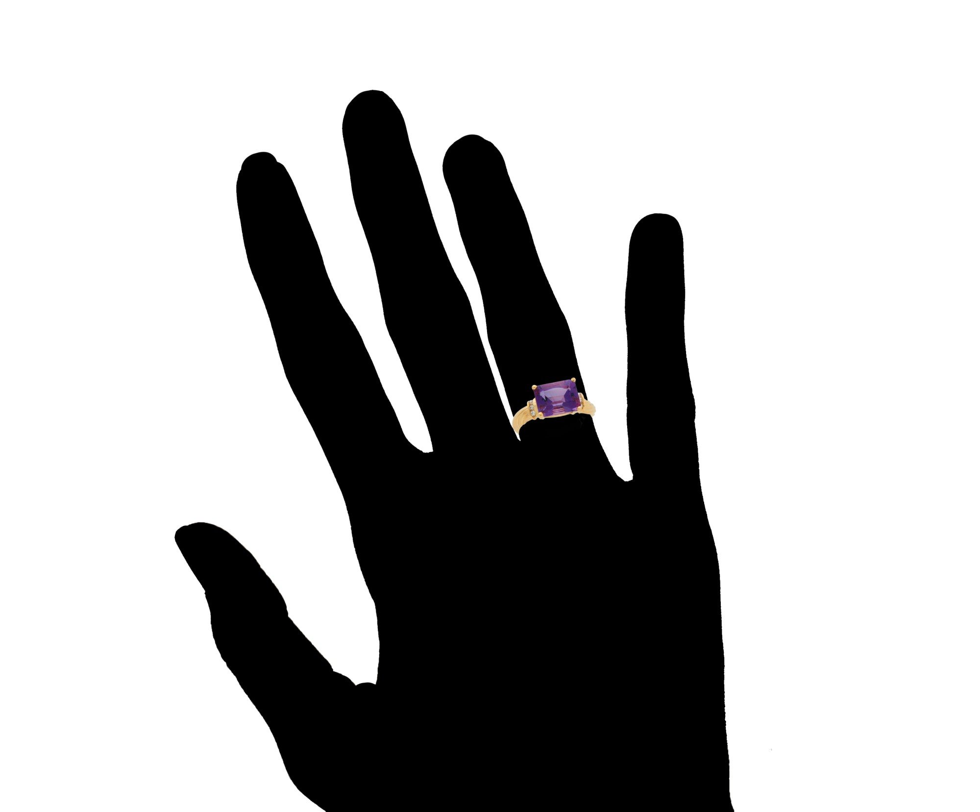 10k Gold Genuine Amethyst and Real Diamond Accented Ladies Elegant Fancy Ring