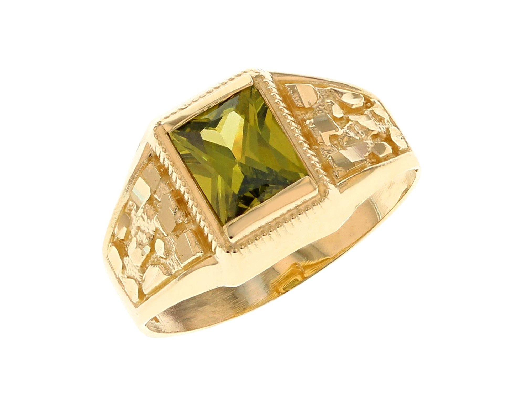 10k Solid Gold Simulated Peridot August Birthstone Diamond Cut Nugget Ring