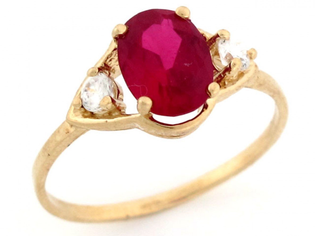 10k Solid Yellow Gold Oval Simulated Ruby Red July Birthstone CZ Ring Jewelry