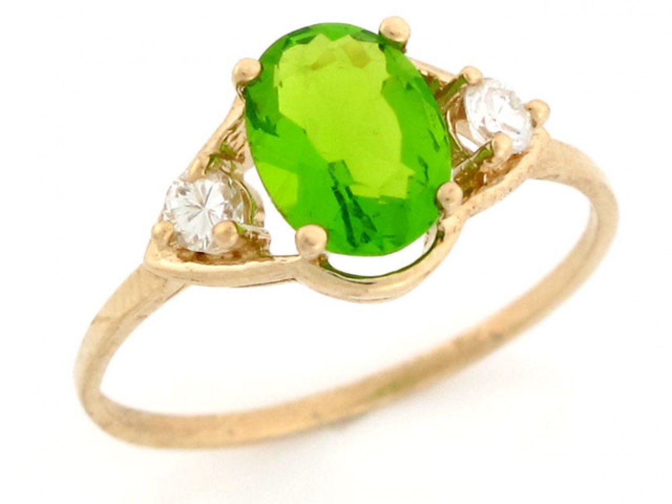 10k Solid Yellow Gold Oval Simulated Peridot August Birthstone CZ Ring Jewelry