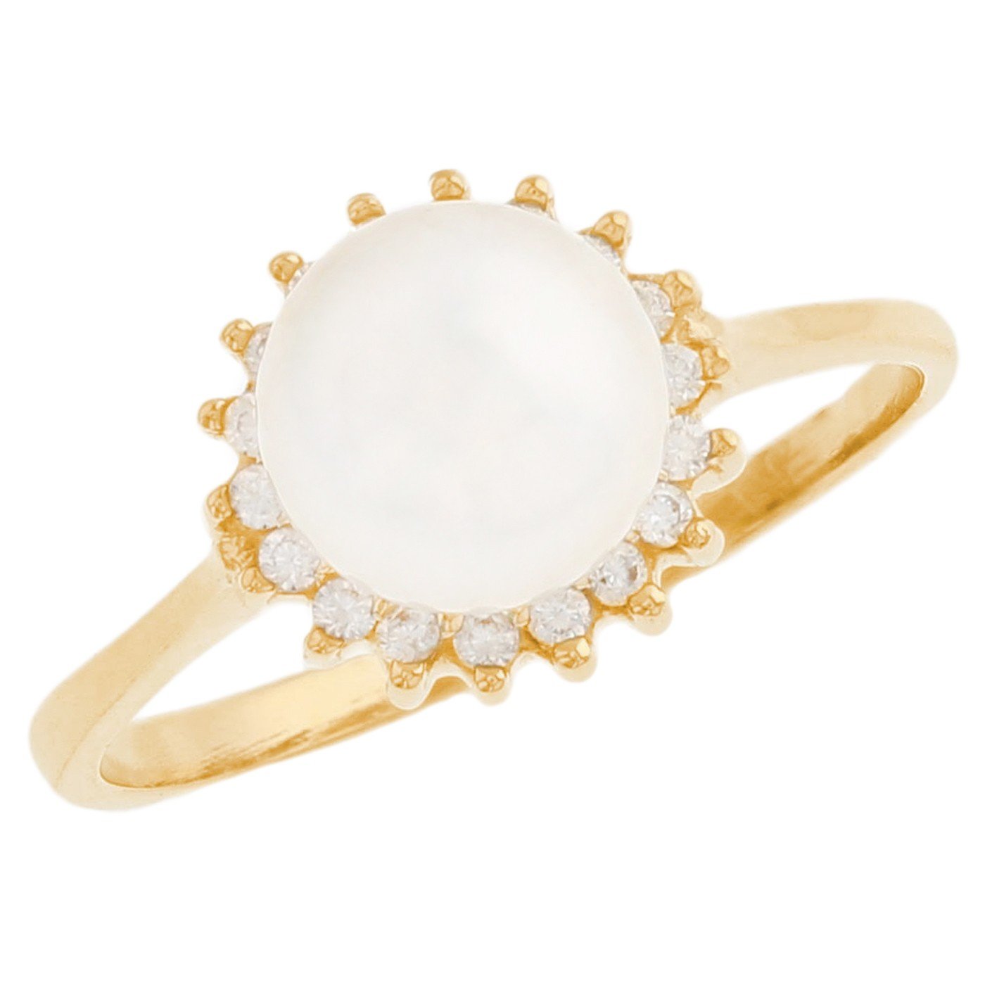 10k Solid Yellow Gold Freshwater Cultured Pearl & CZ Elegant Ring Jewelry