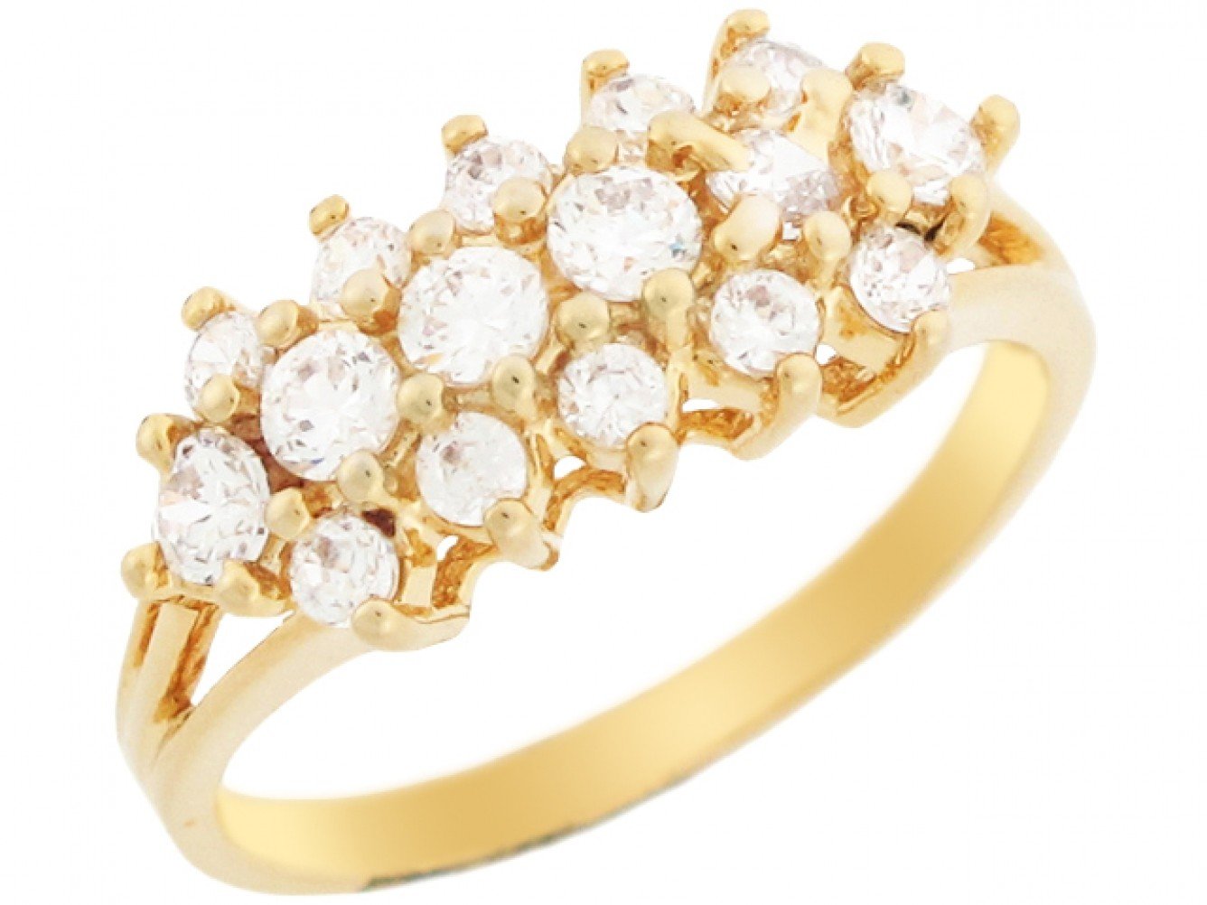 10k Yellow Gold Round Cut CZ Elegant Cluster Anniversary Ring