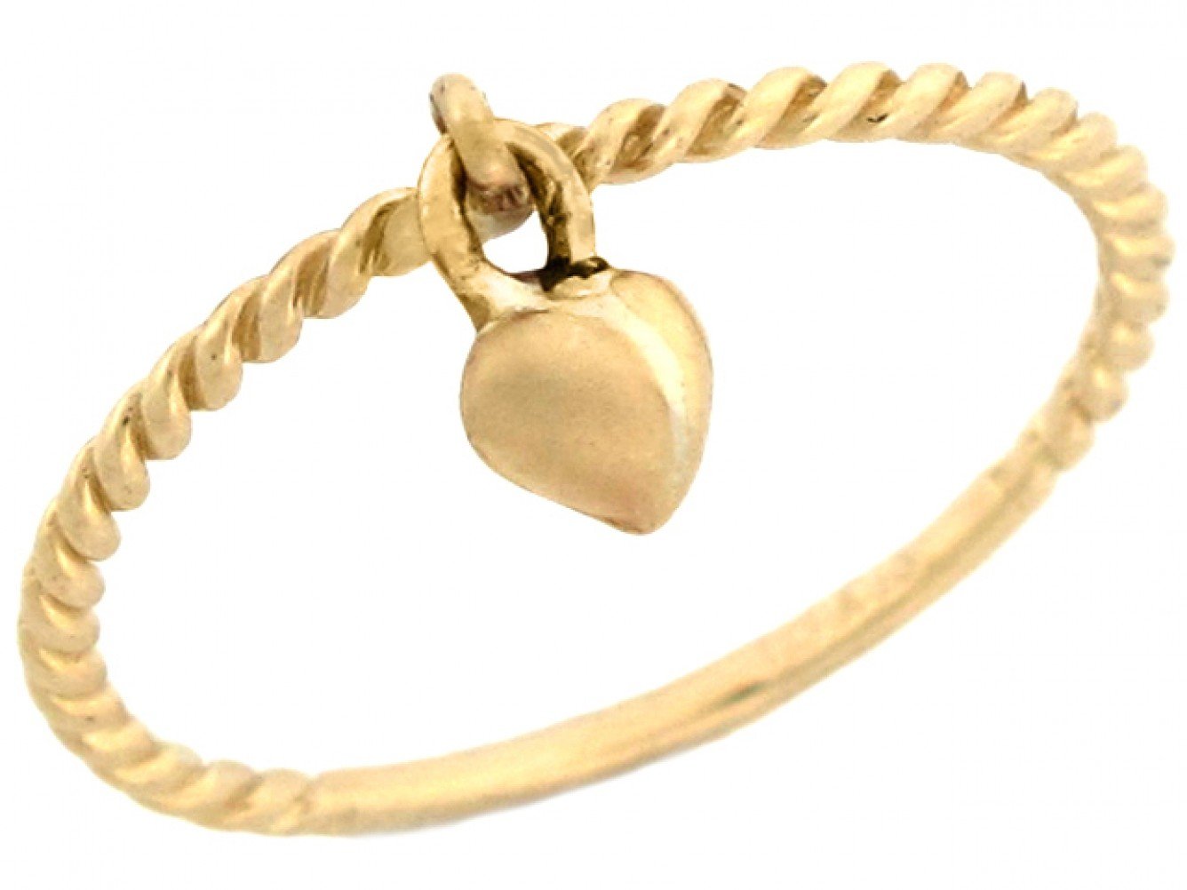 10k Yellow Gold Beautiful Twist Band Heart Charm Ring