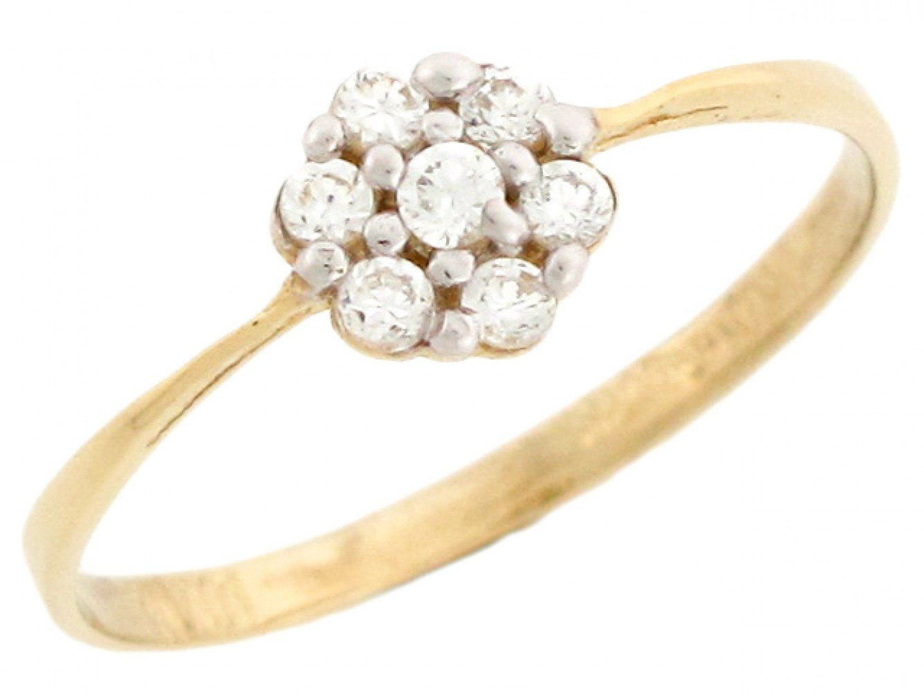 10k Yellow Gold Fancy Cluster Round Cut Diamonds Promise Ring