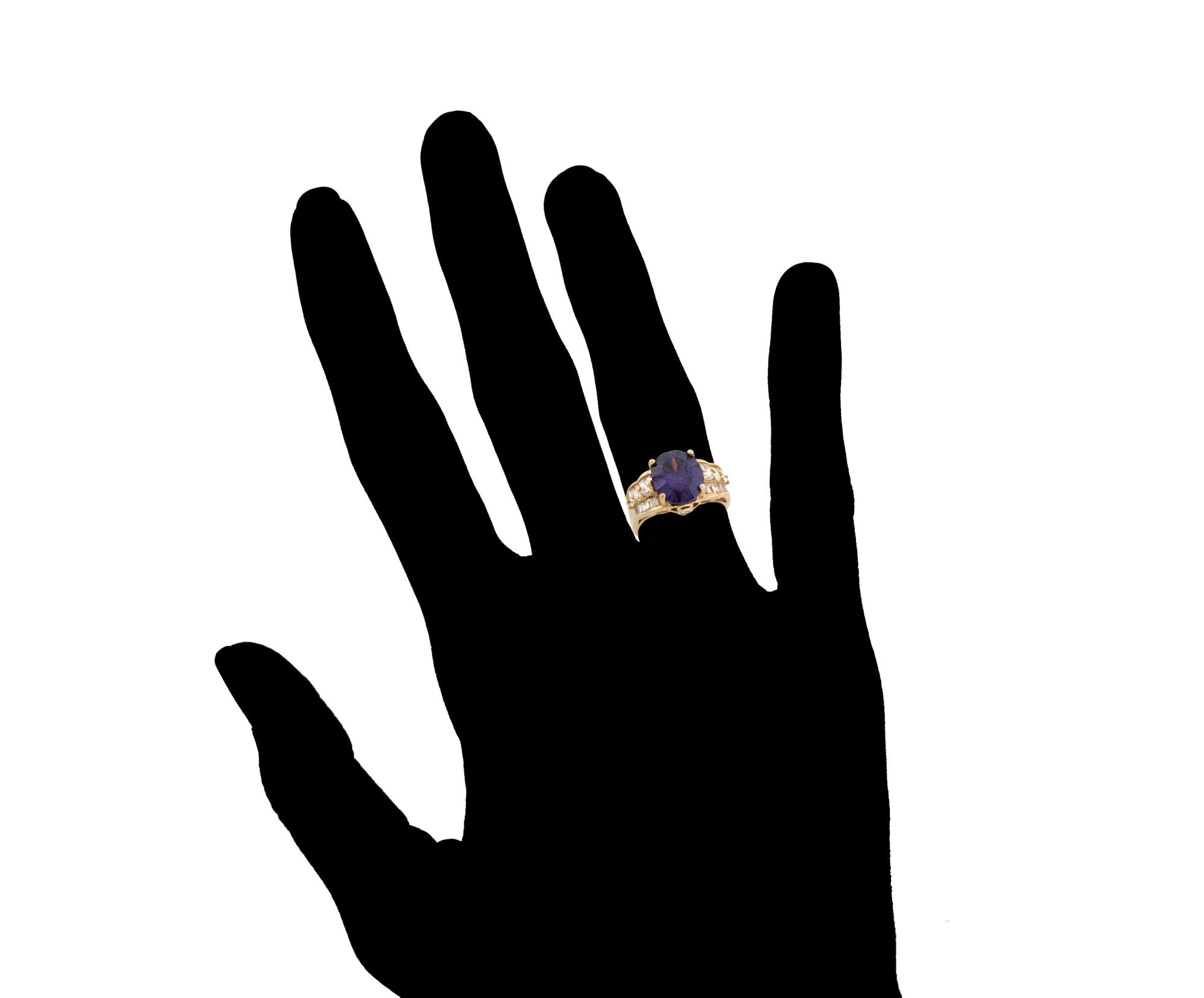 10k Yellow Gold 3 Row Oval Simulated Amethyst with White CZ Accents