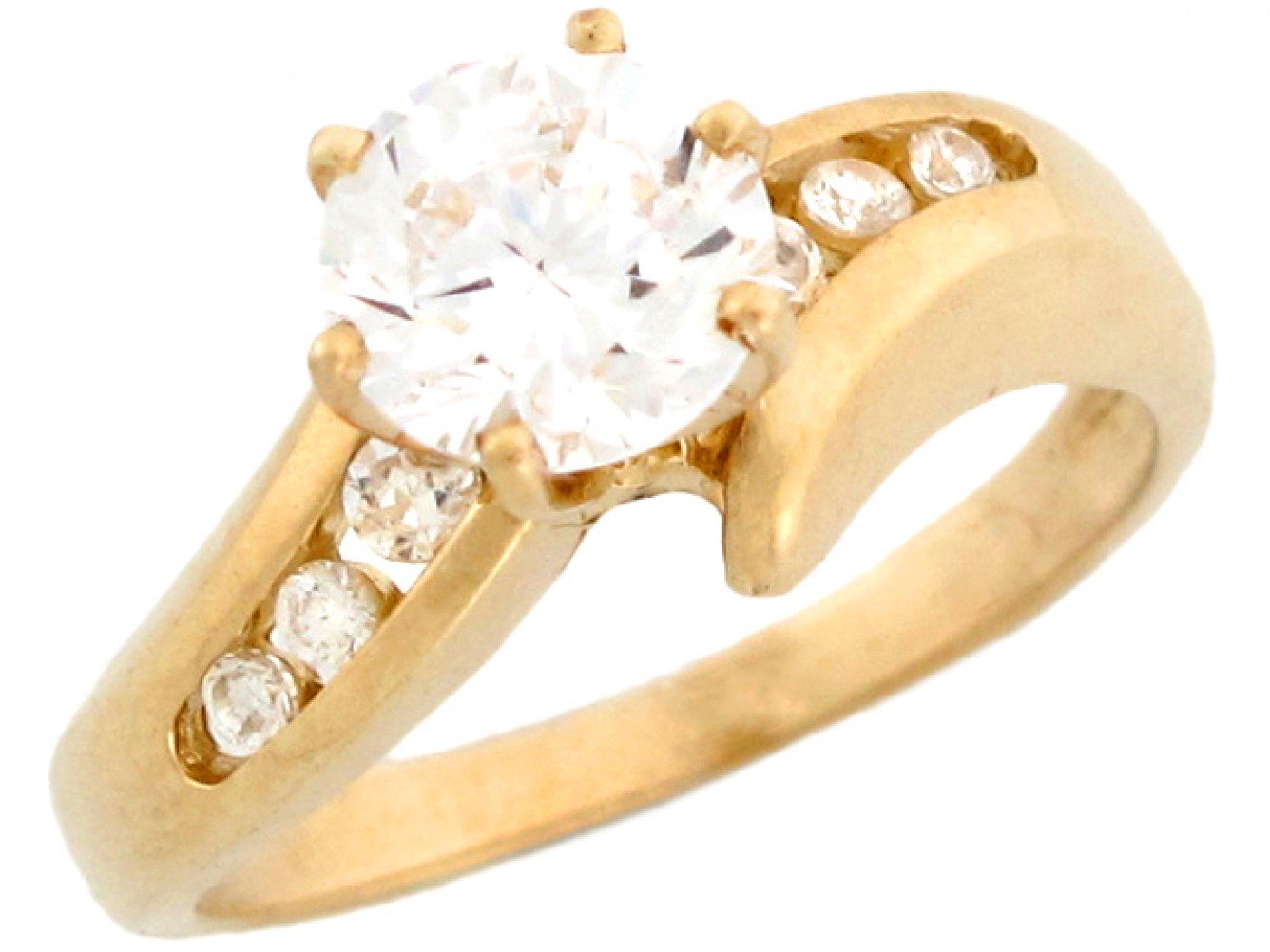 10k Yellow Gold Round Cut CZ Engagement Ring with Channel Set Accents