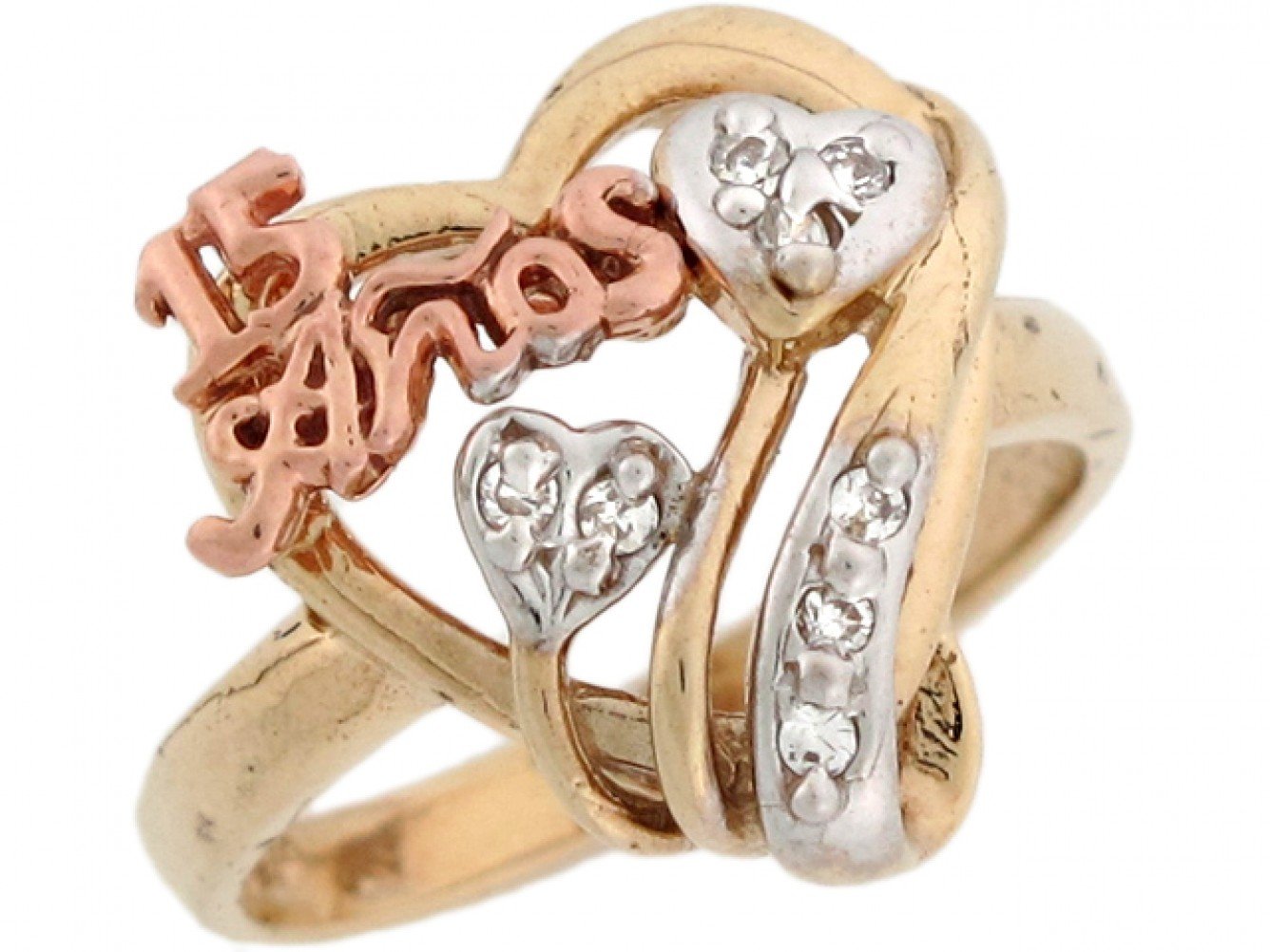 10k Multi-tone Yellow White and Multi-Tone Gold 15 Anos Heart CZ Ring