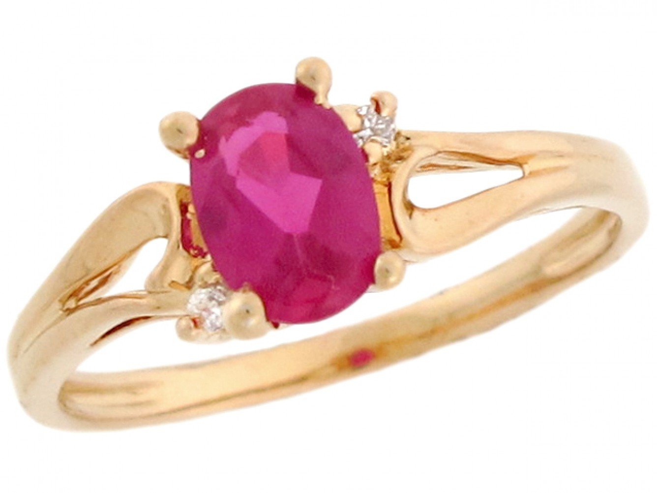 10k Yellow Gold Oval Simulated Ruby Ring with Round CZ Accents