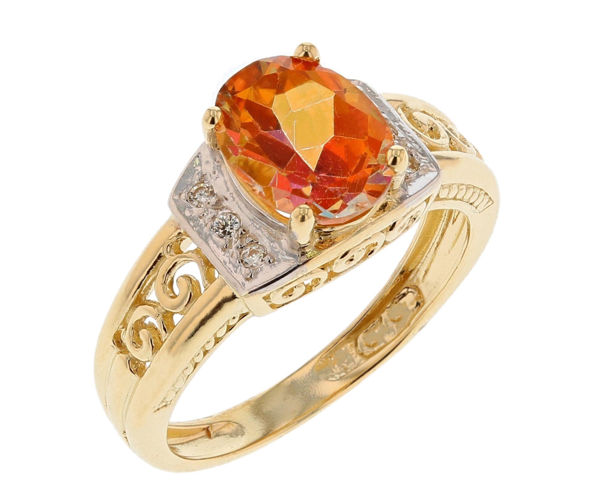 10k Solid Two-Tone Gold Oval CZ Filigree Ring with Round Accents