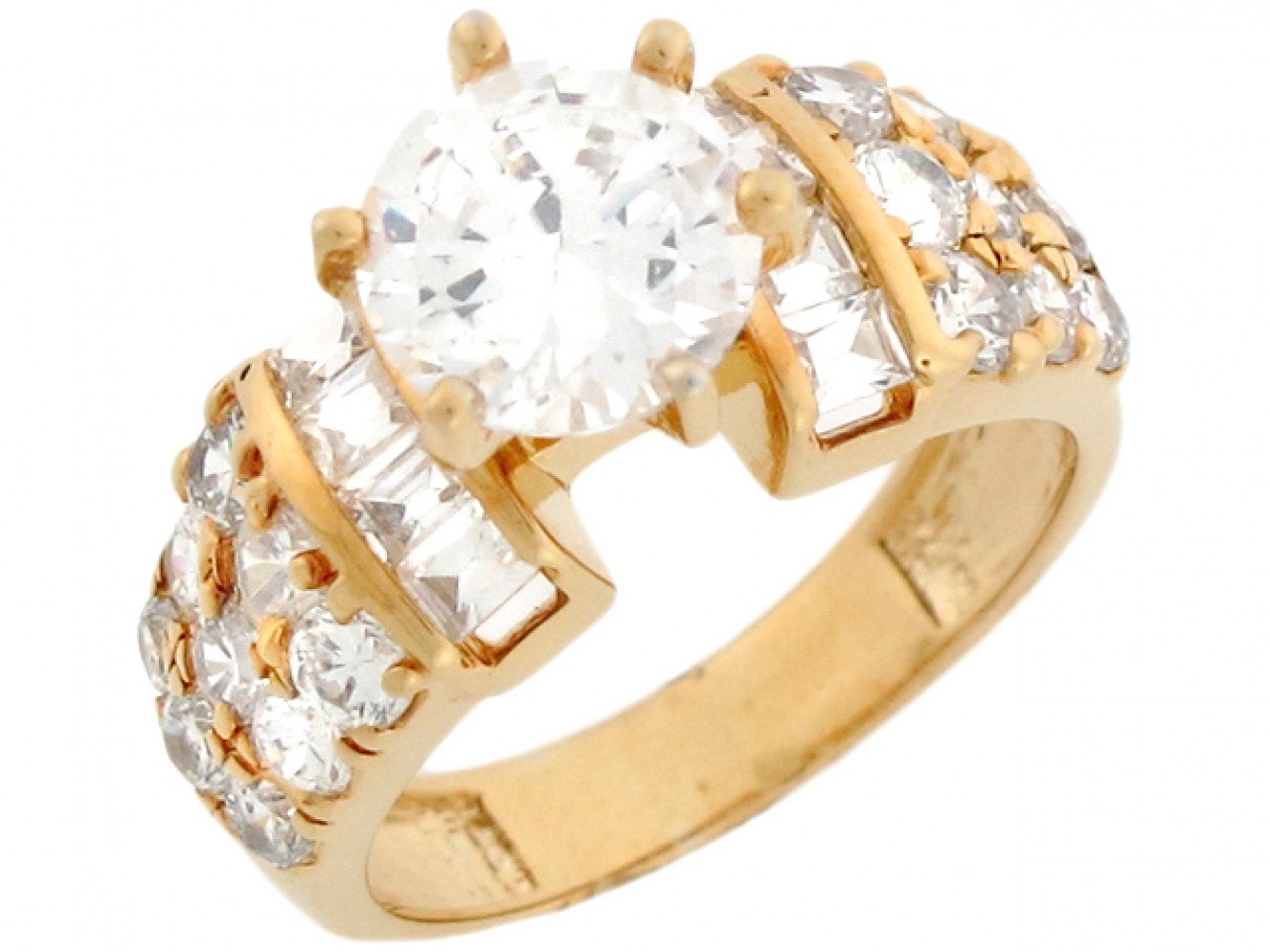 10k Yellow Gold White 3ct CZ Fancy Elegant Engagment Ladies Ring