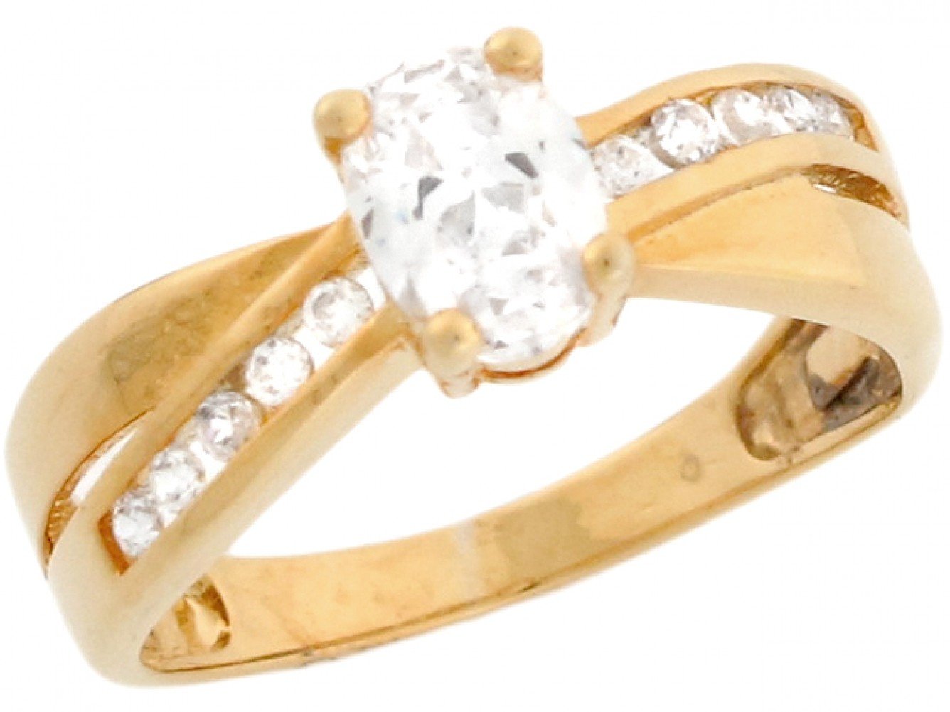 10k Yellow Gold White Oval 1ct CZ Ladies Engagement Ring 