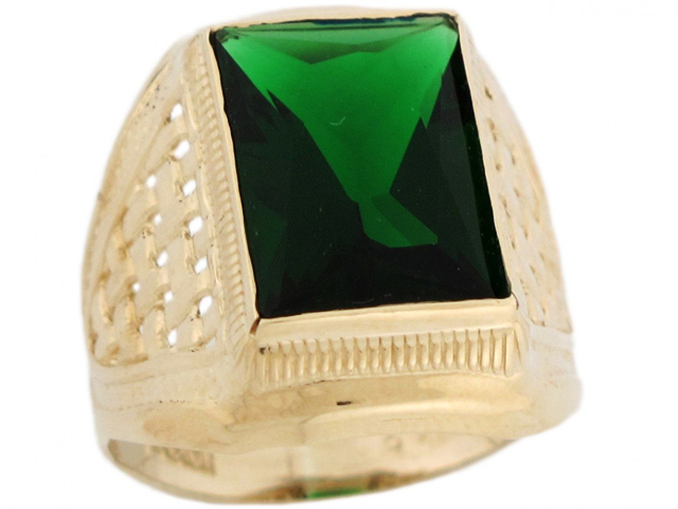 Pre-owned Jackani 10k Or 14k Real Gold Simulated Emerald May Birthstone Mens Ring In Green