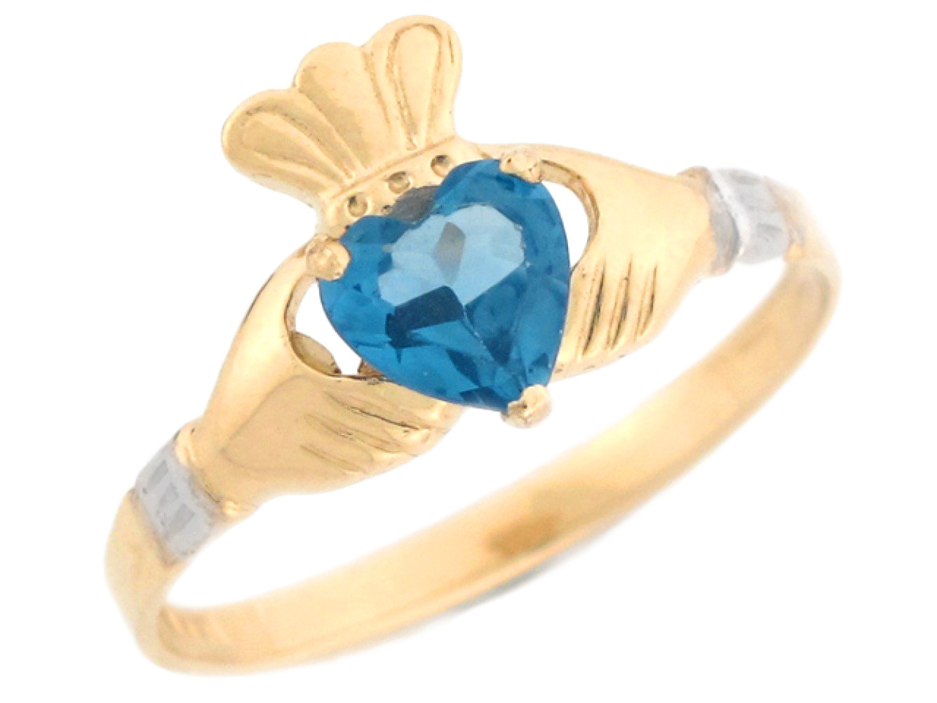 10k Gold Claddagh Simulated Blue Zircon December Birthstone Ring