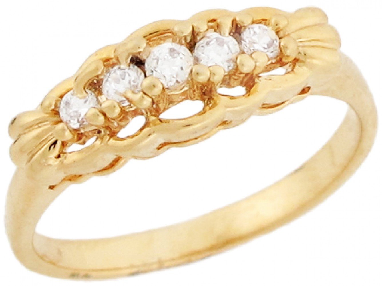 10k Real Gold Five Stone White CZ Sparkling Pretty Lovely Ladies Ring