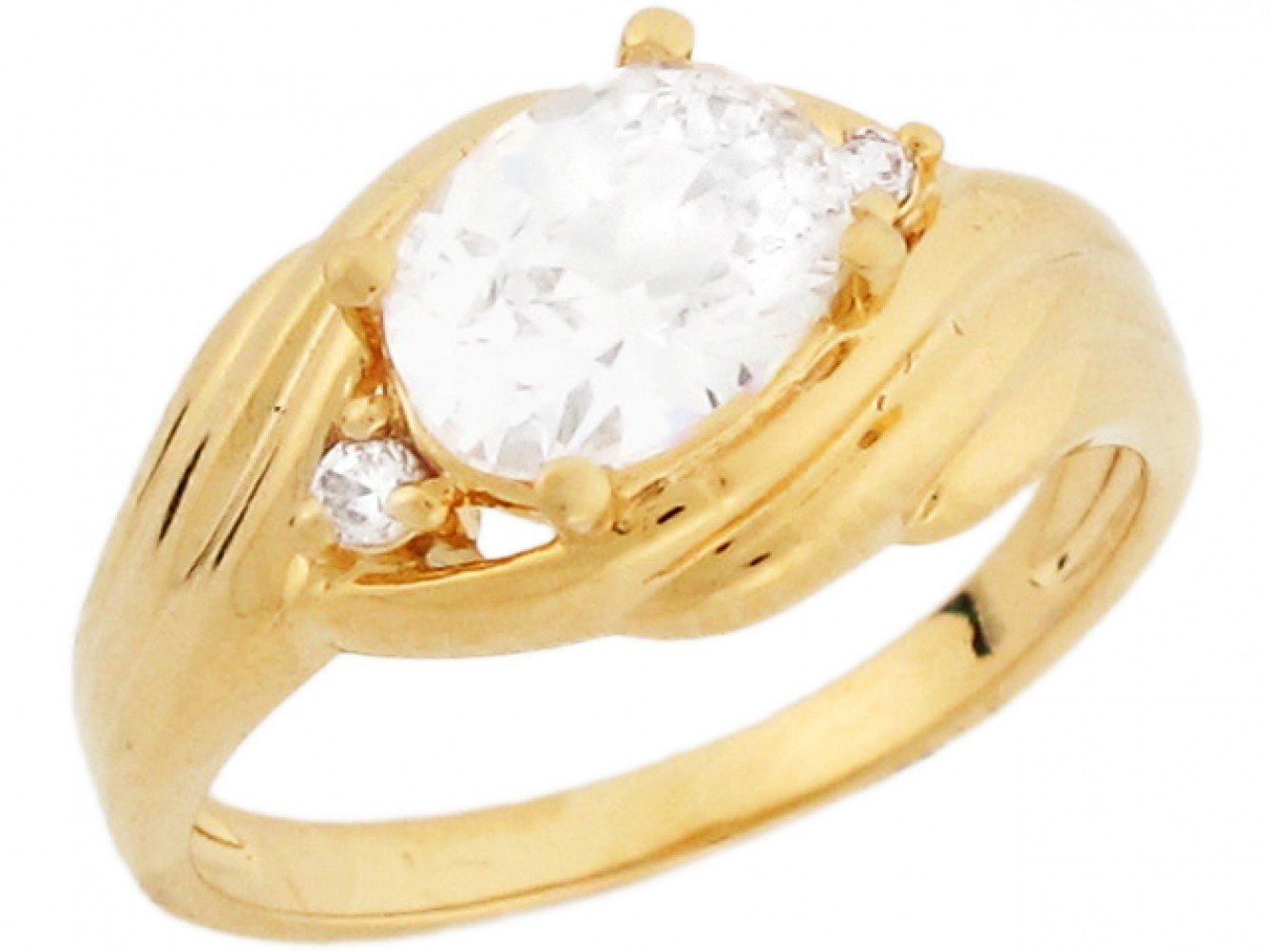 10k Yellow Gold White 1.68ct Oval CZ Stunning Designer Ladies Ring