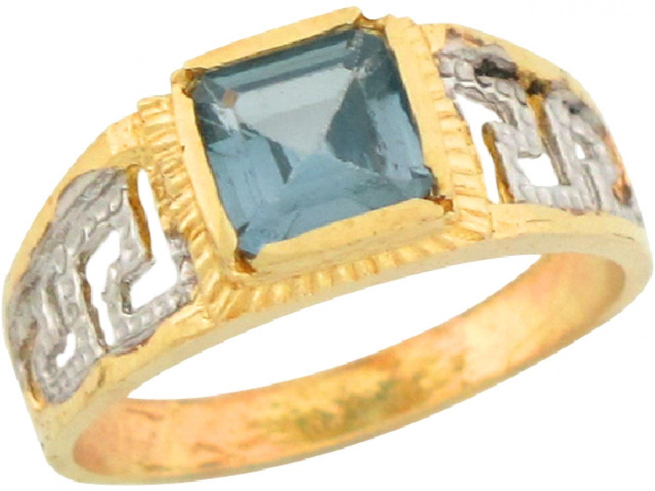 10k Two Toned Gold Simulated Aquamarine March Birthstone Baby Ring