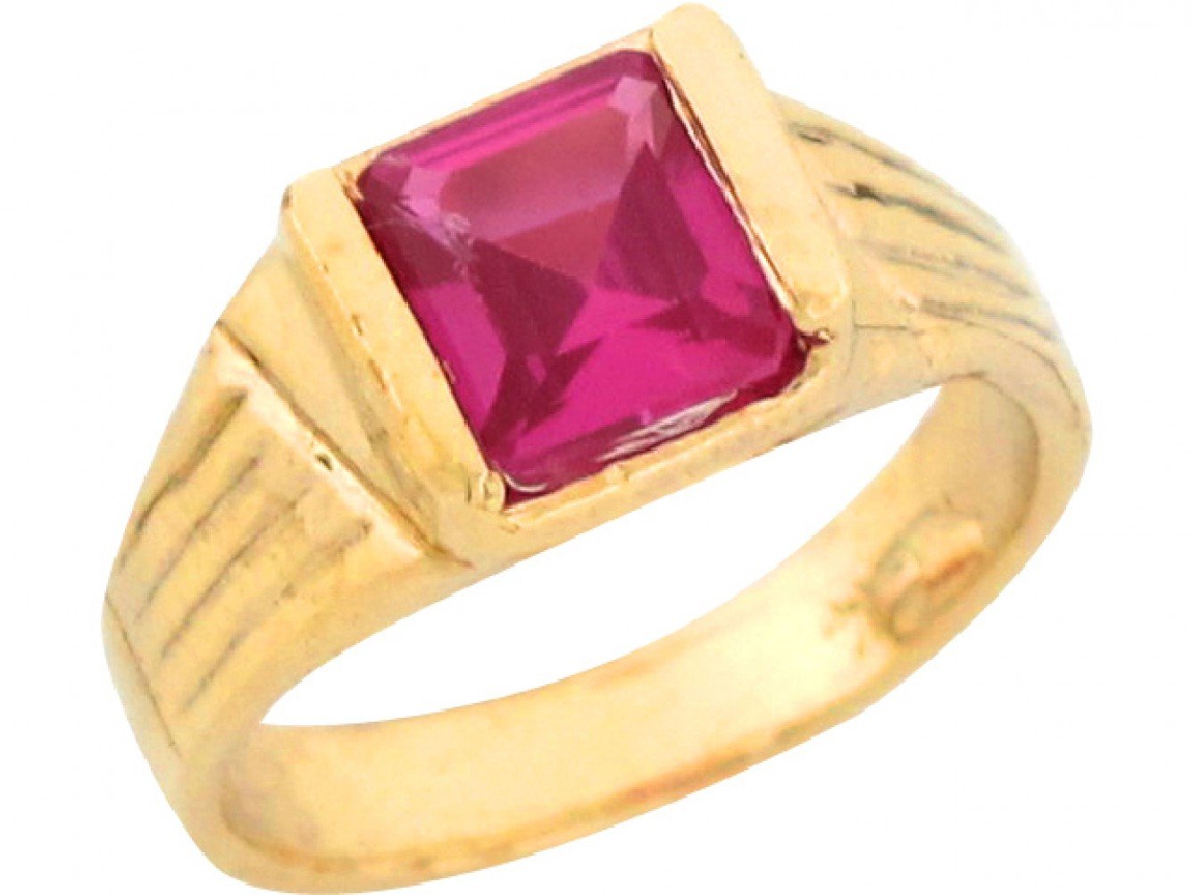 10k Real Yellow Gold Square Simulated Ruby July Birthstone Baby Ring