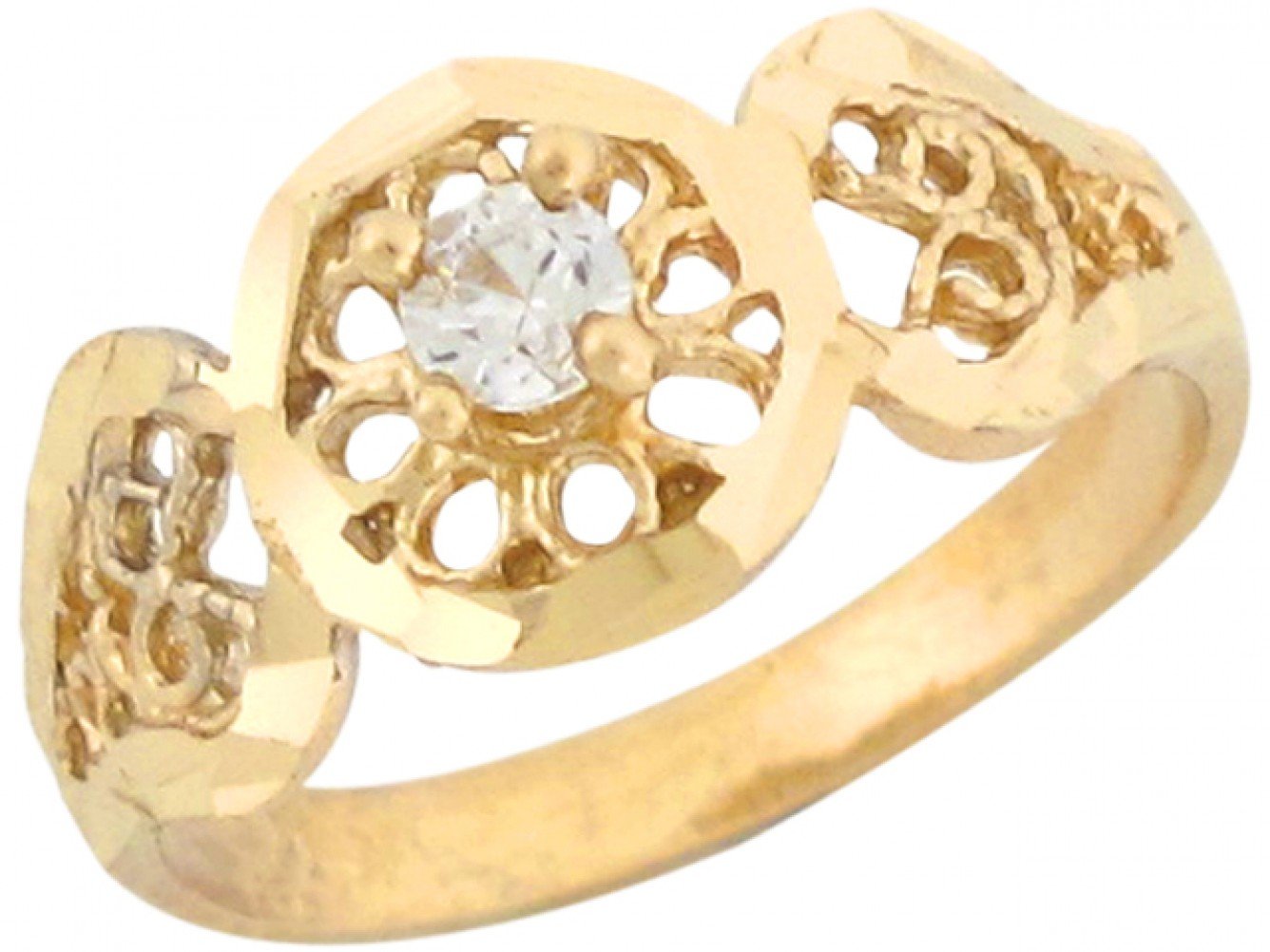 10k Yellow Gold White CZ Filigree Unique Attractive Designer Baby Ring