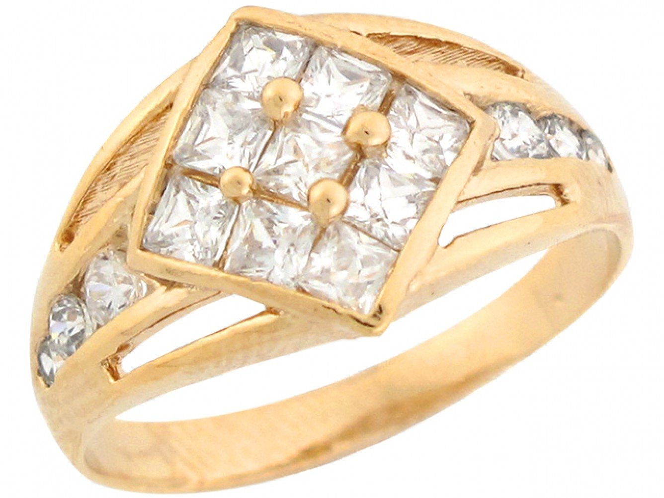 10k Real Yellow Gold White CZ Cluster Diamond Shepe Designer Ring