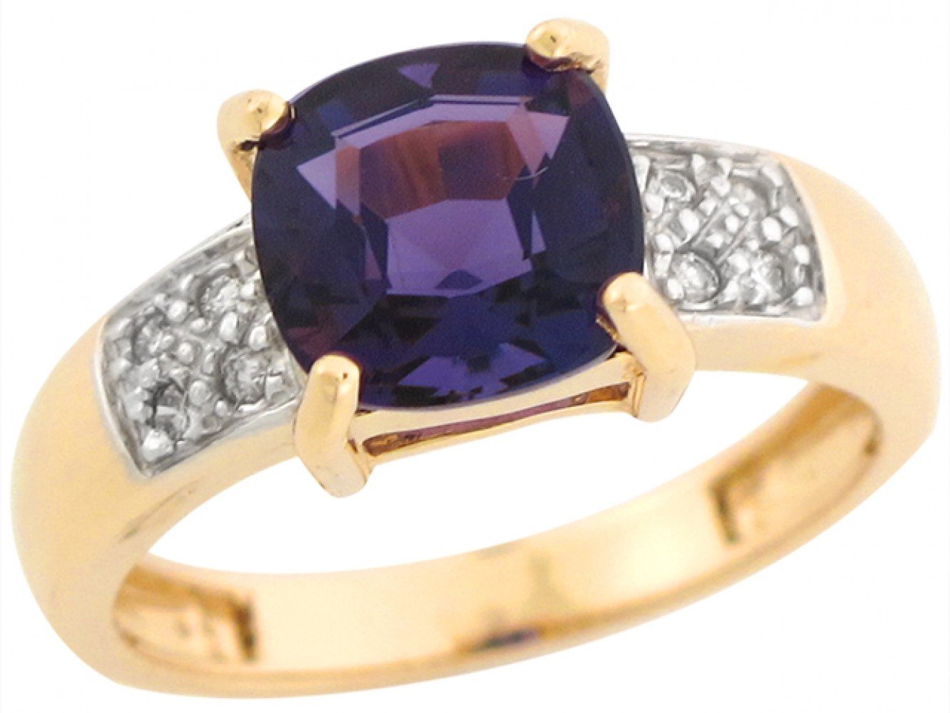 14k Real Two Tone Gold Amethyst Diamond Accent Regal Ladies Ring