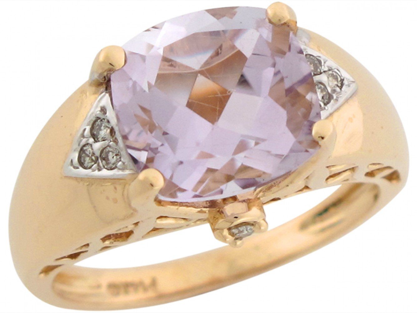 14k Real Two Tone Gold Pink Amethyst Diamond Accent Dazzle Ring