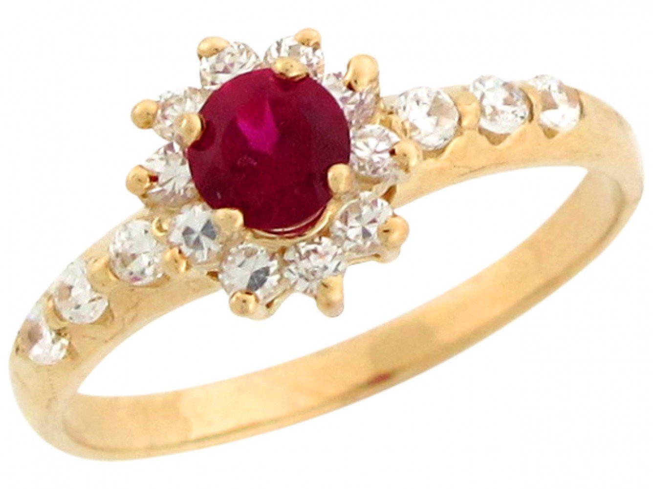 10k Real Gold White CZ Accent Simulated Garnet January Birthstone Ring