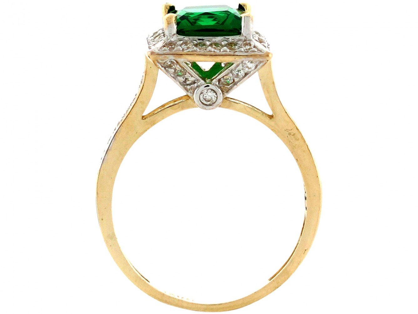 10k Two Tone Gold Simulated Emerald CZ Accent May Birthstone Fancy Ladies Ring